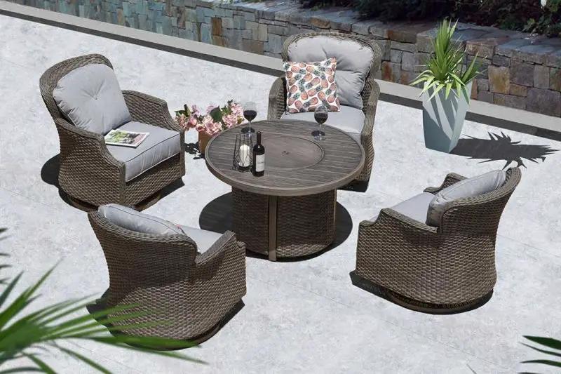 Tenaya Round Wicker Fire Pit Table – Wood-Grain 42" by Outdoor-USA®