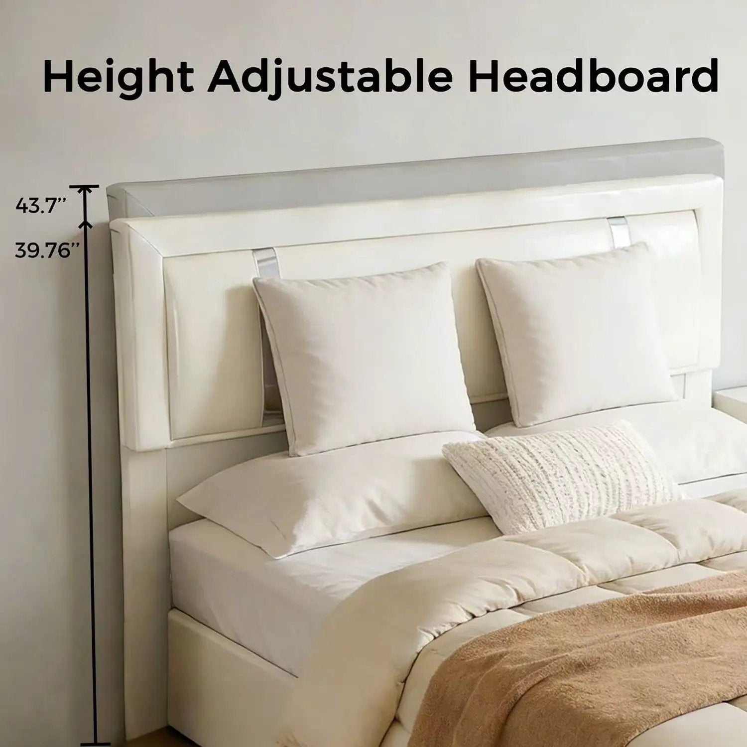 Upholstered Platform Bed Frame With Adjustable LED Headboard, USB C-Charging, Hydraulic Lift by Unique Piece Furniture