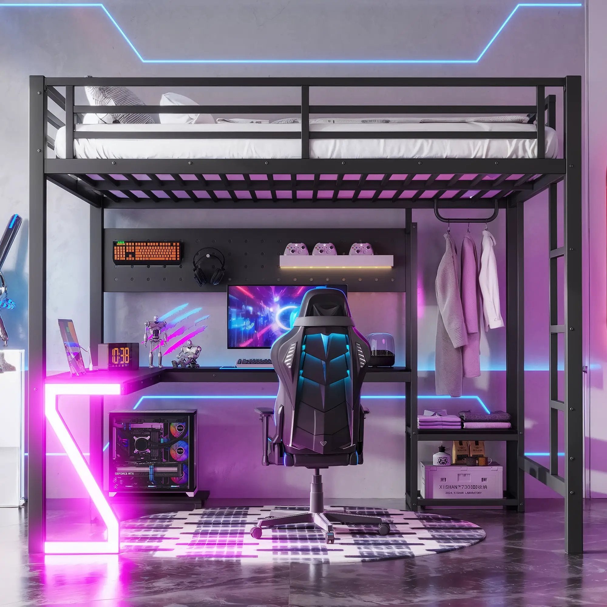 Queen Loft Bed with L-shaped Desk and USB Ports by HouseOfZazla