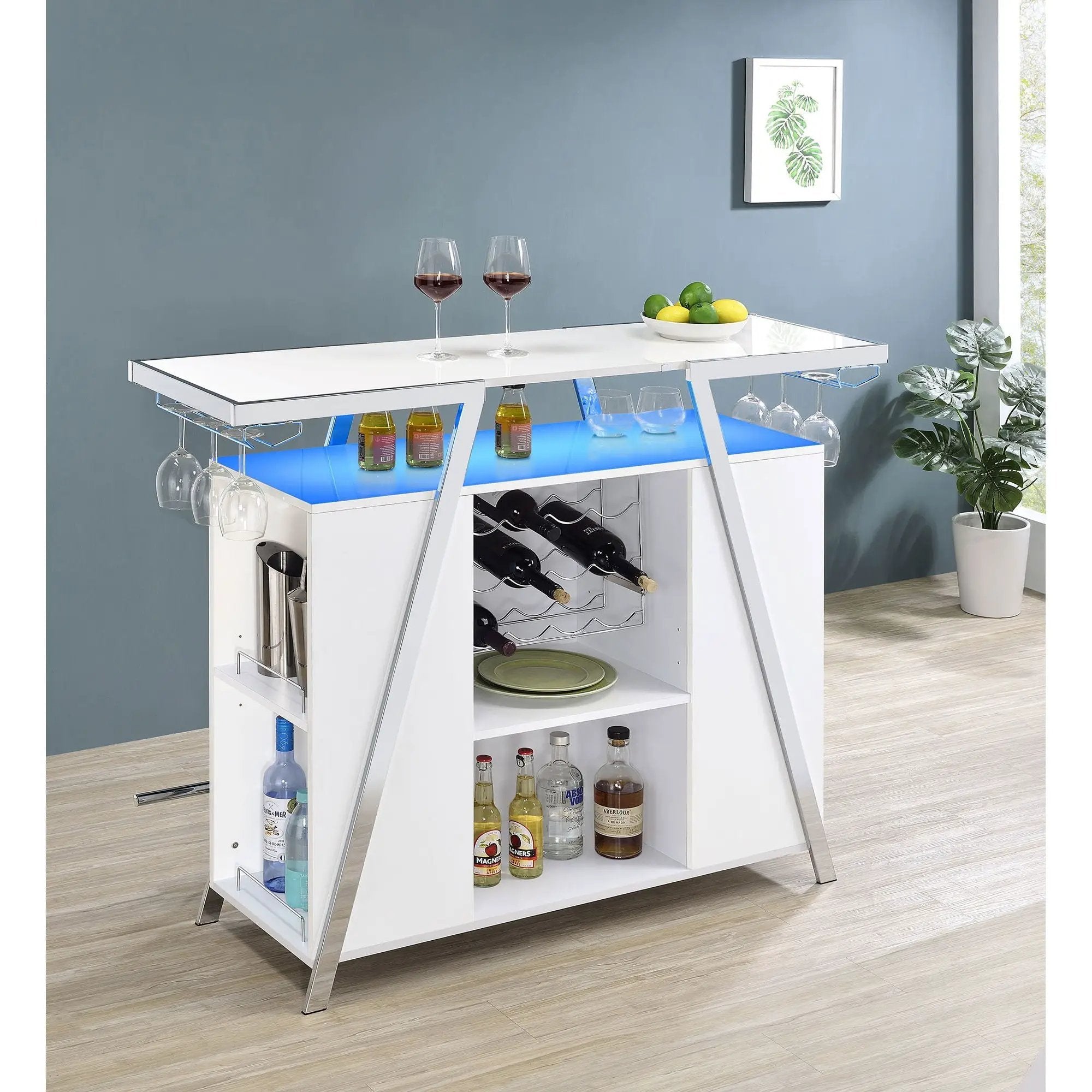 Katia - Wine Cabinet With LED Home Bar, 12 Bottle Storage - Gloss White by HouseOfZazla