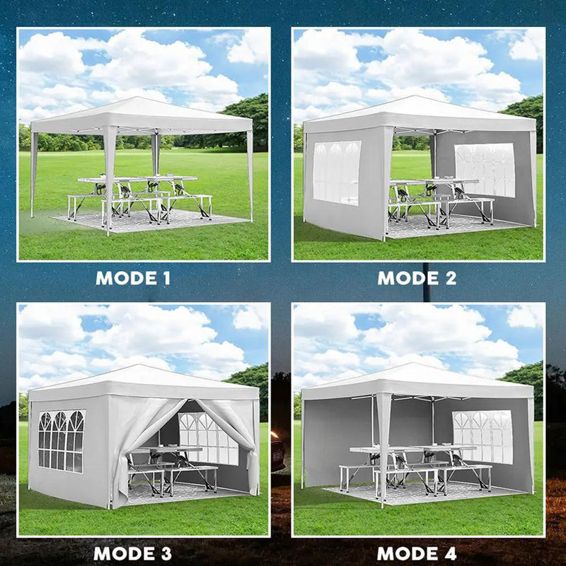 10'X10' Folding Canopy With 4 Removable Sidewalls Outdoor Event Shelter UPF 50+ Gazebo Portable Tents For Parties Beach Camping Wedding Ez Pop Up Canopy 4 Pieces Weight Bag + Carry Bag by Unique Piece Furniture