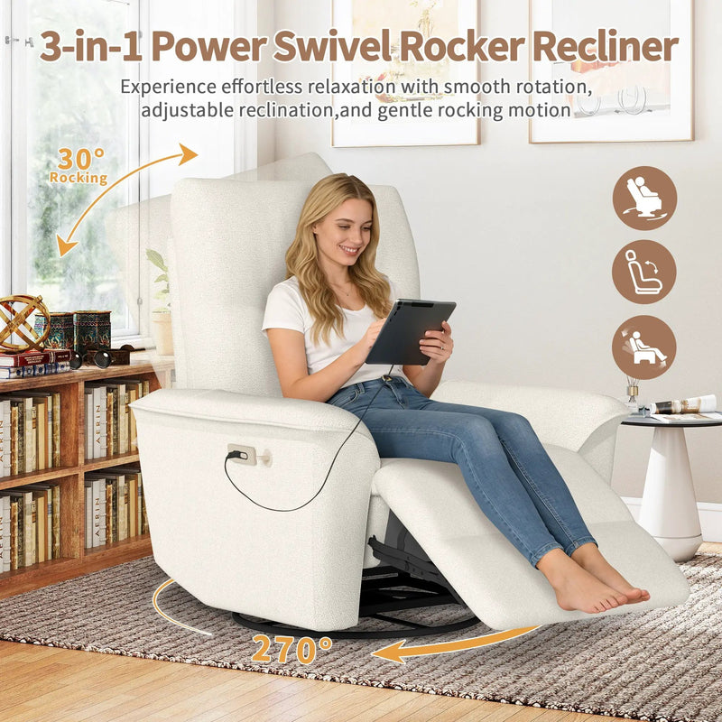 270° Power Swivel Rocker Recliner Chair with Phone Holder by HouseOfZazla