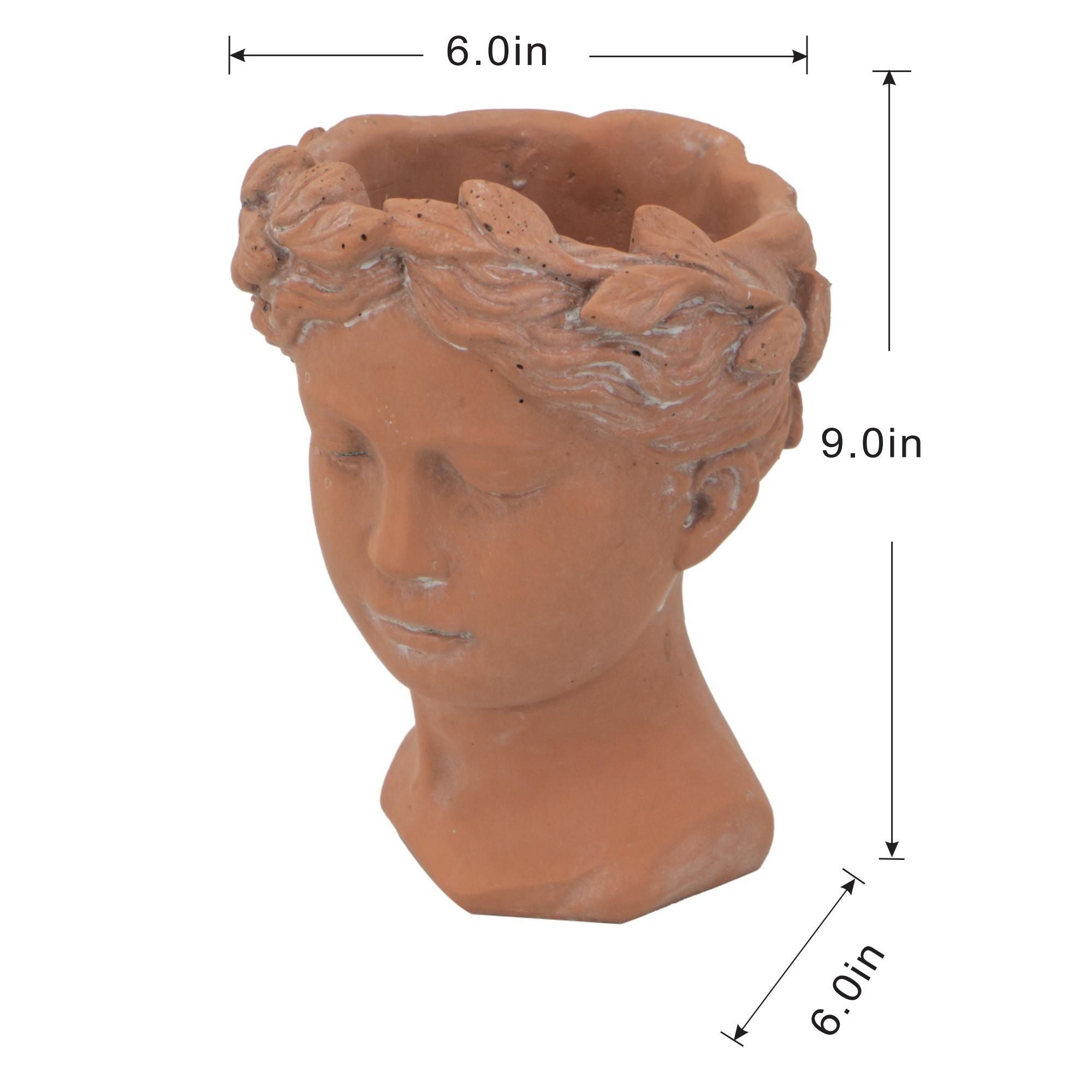 D6X9" Visage Head Bust Planter - Brown by HouseOfZazla