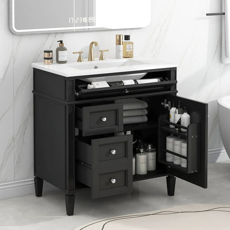 Bathroom Vanity With Top Sink, Storage Cabinet With 2 Drawers, Tip Out Drawer by Unique Piece Furniture
