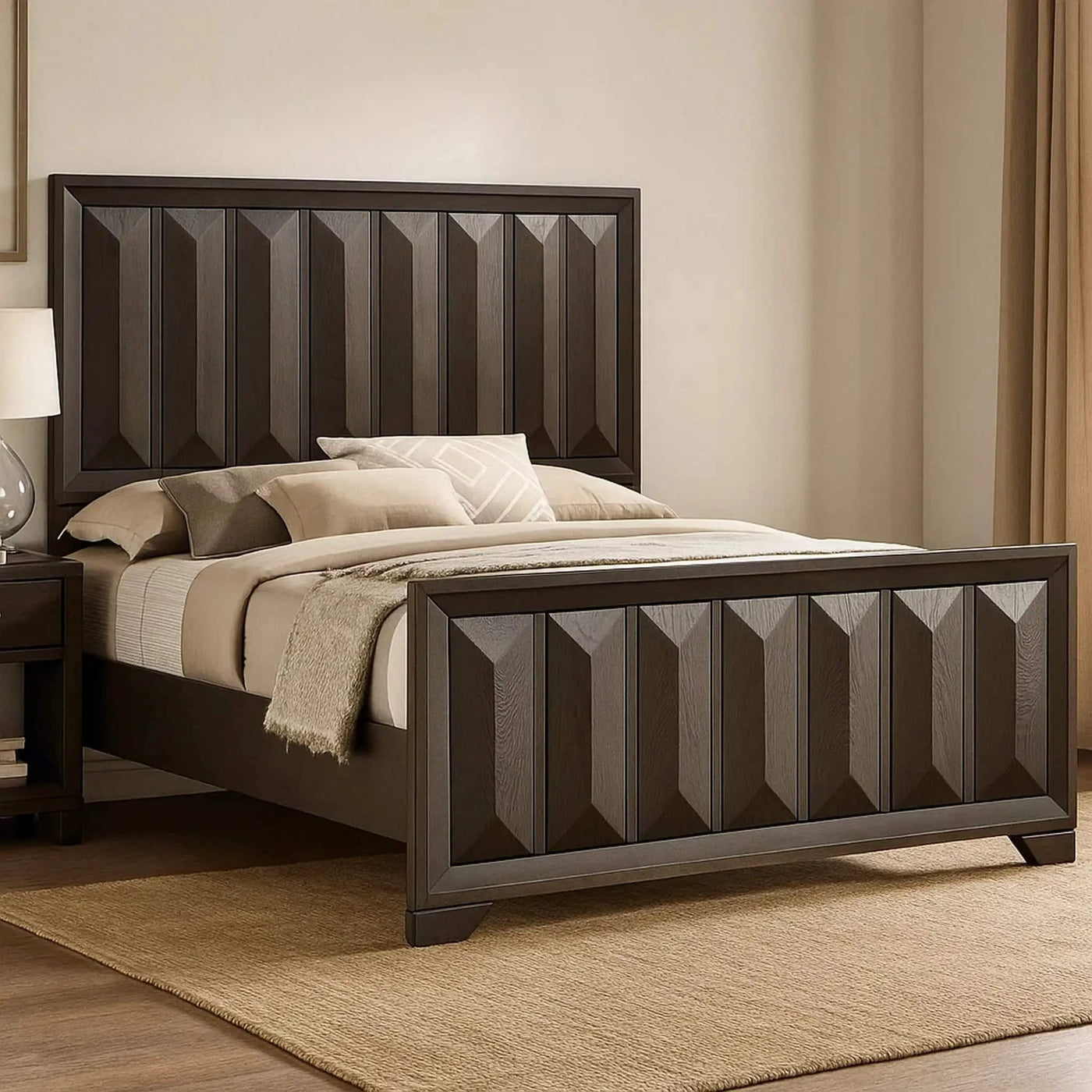 3 Piece Bedroom Set With Faceted Panels Bed And 2 Nightstands by HouseOfZazla