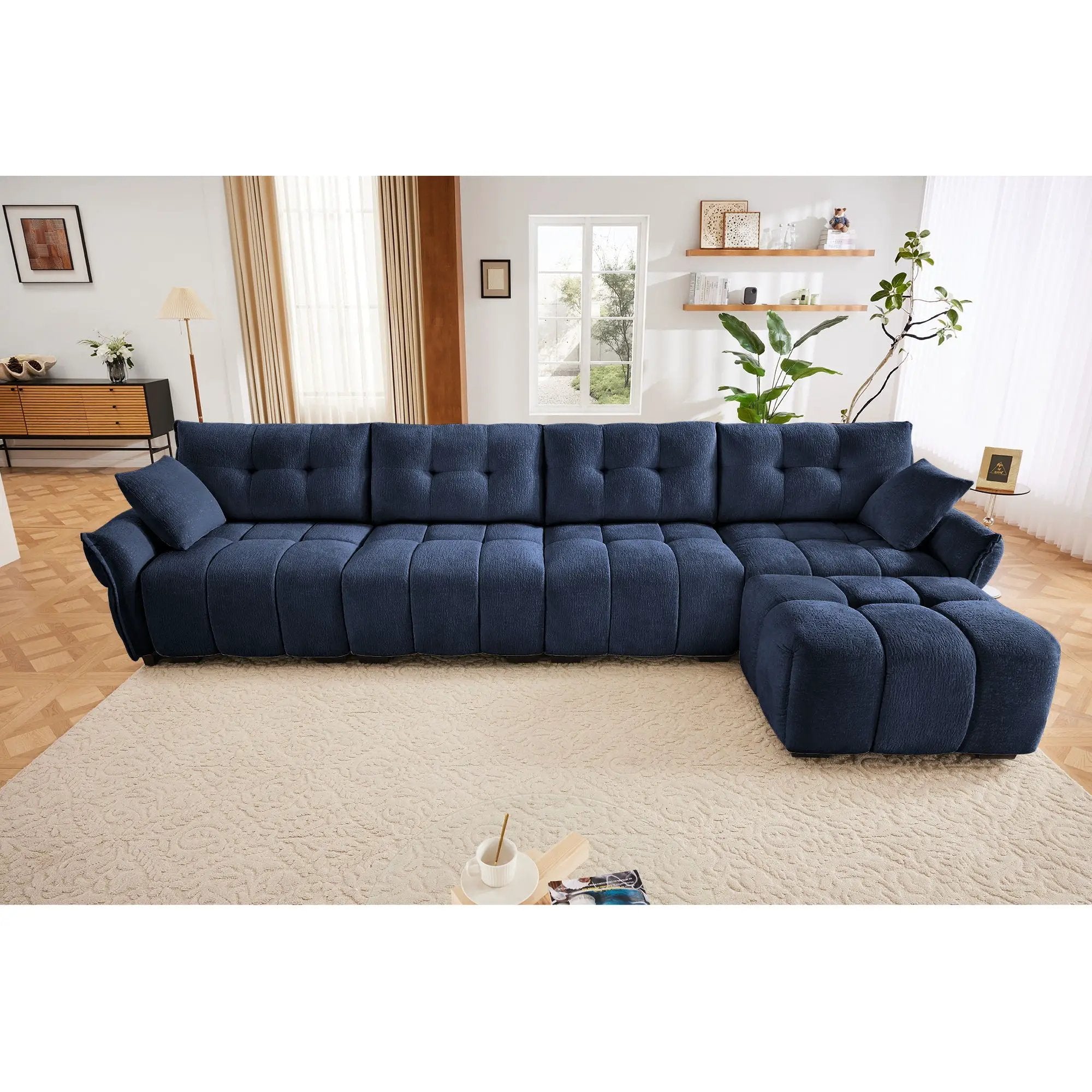 Sofa Set With Ottoman And Pillows, Textured, High Resilience Cushions by Unique Piece Furniture