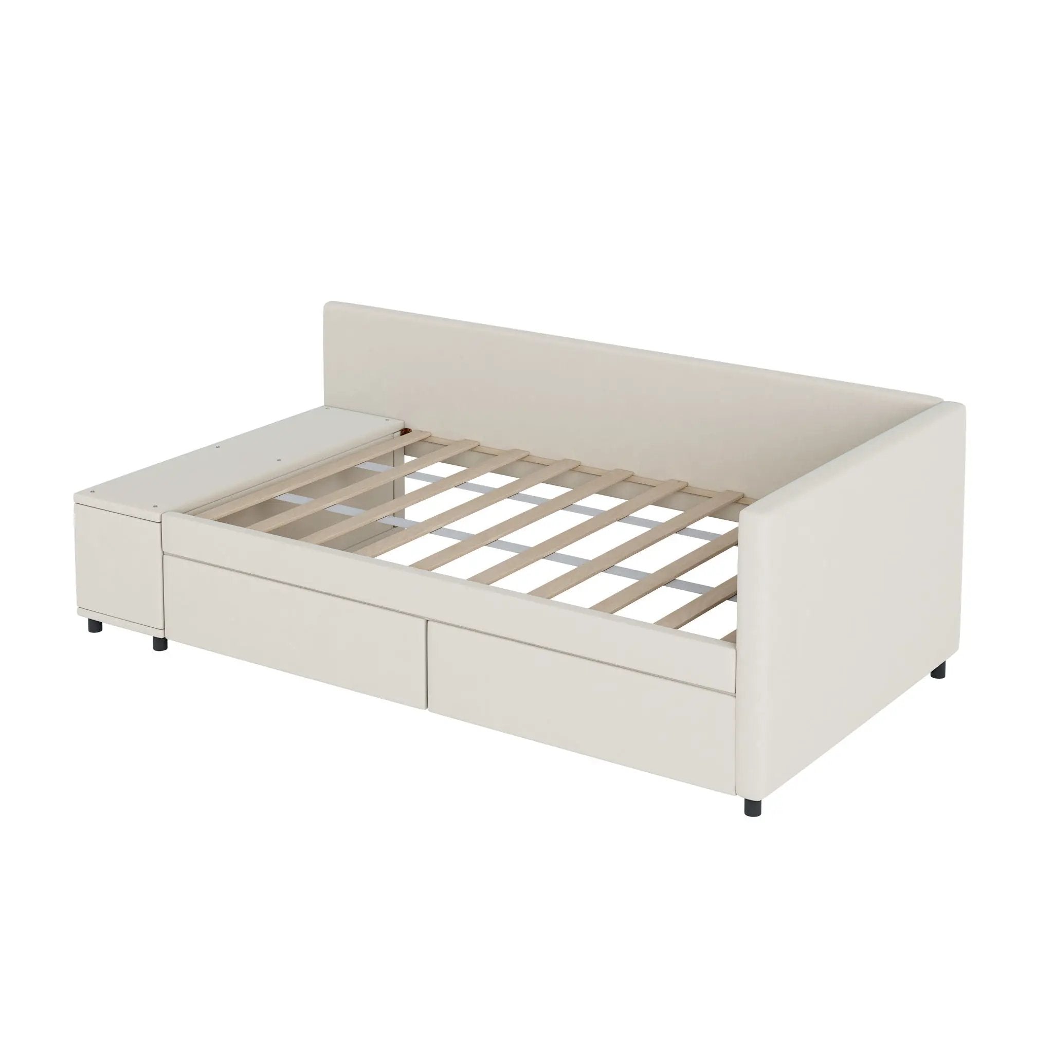 L Shaped Upholstered Platform Bed With Storage And Drawers by HouseOfZazla