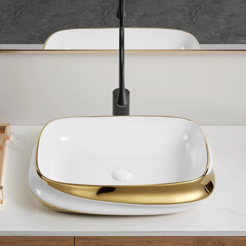 Vessel Sink Above Counter Vanity Basin - Gold / White / Milk White by HouseOfZazla