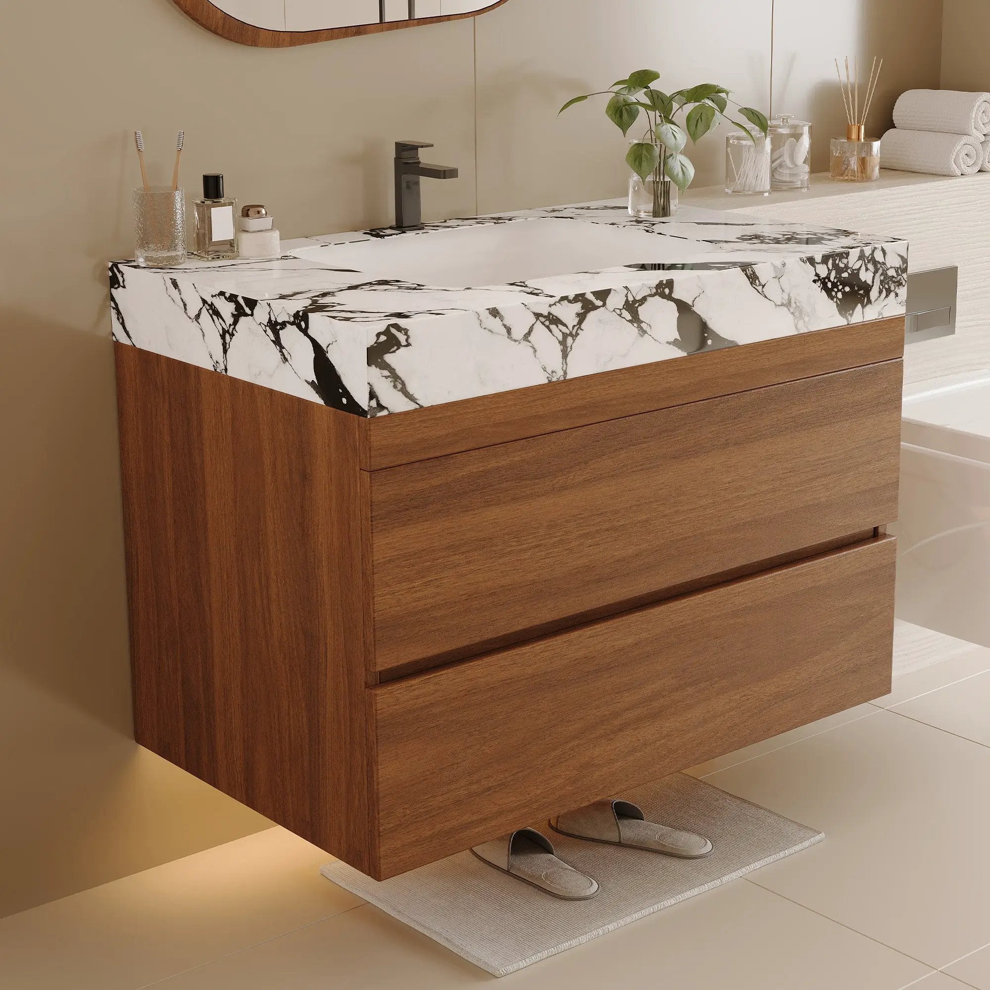 29.9" Modern Floating Bathroom Vanity with Faux Marble Top by HouseOfZazla