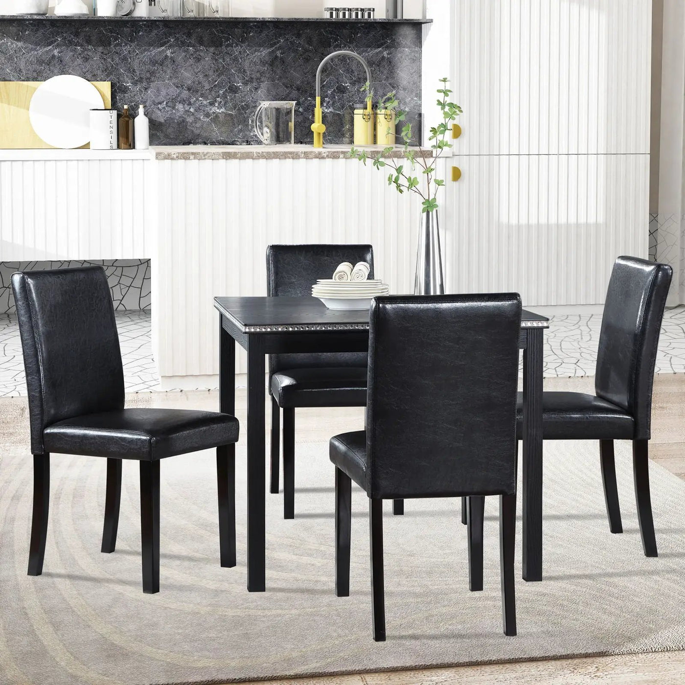 5 Pieces Wooden Dining Table Set, Square Table And 4 Upholstered Chairs by Unique Piece Furniture
