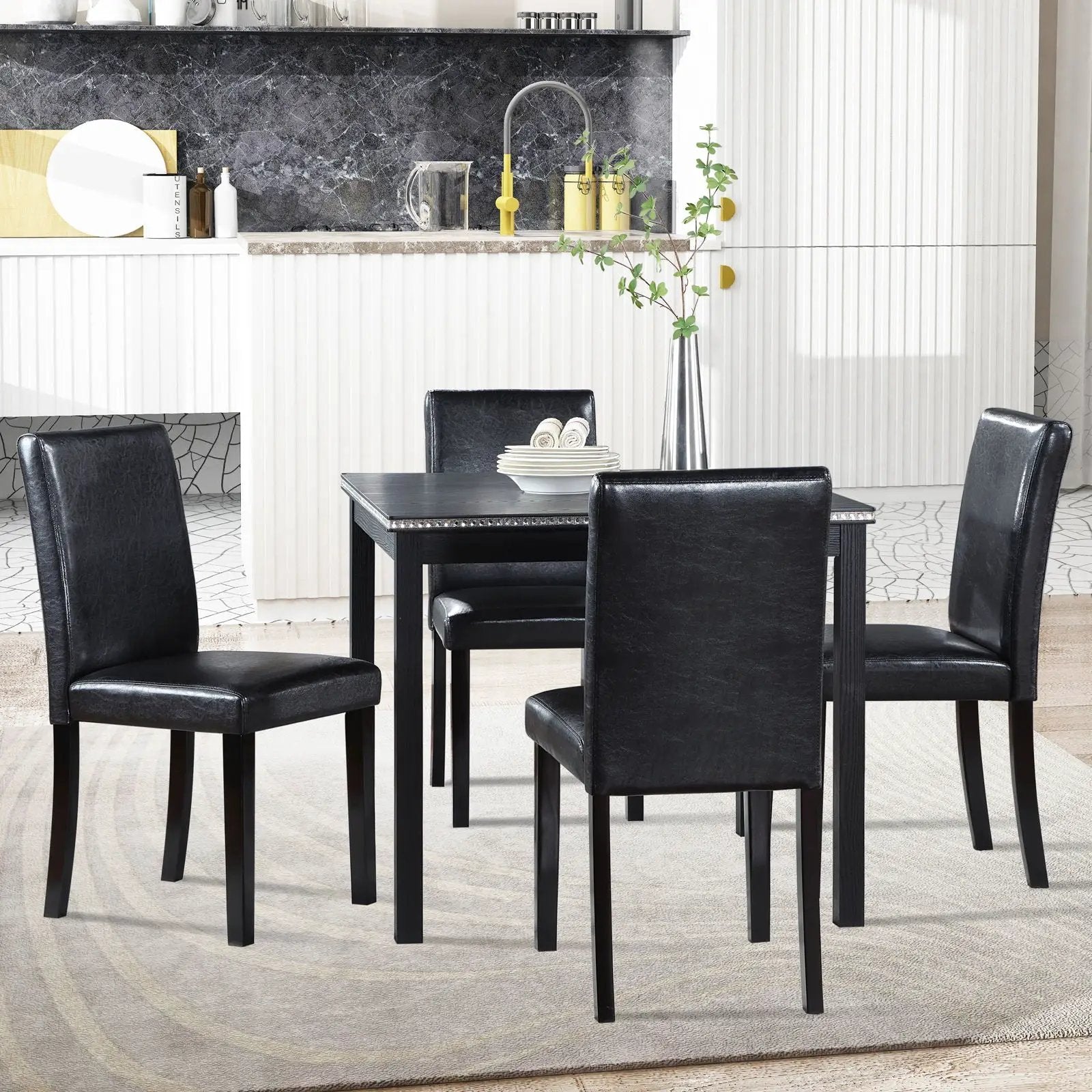 5 Pieces Wooden Dining Table Set, Square Table And 4 Upholstered Chairs by Unique Piece Furniture