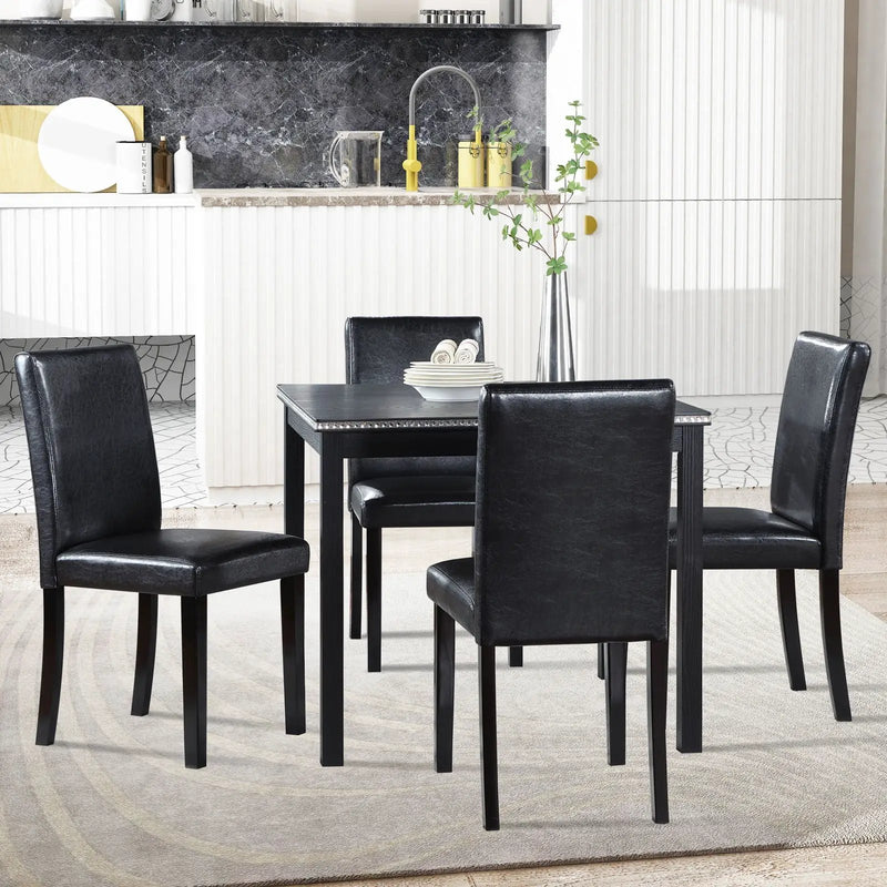 5 Pieces Wooden Dining Table Set, Square Table And 4 Upholstered Chairs by Unique Piece Furniture