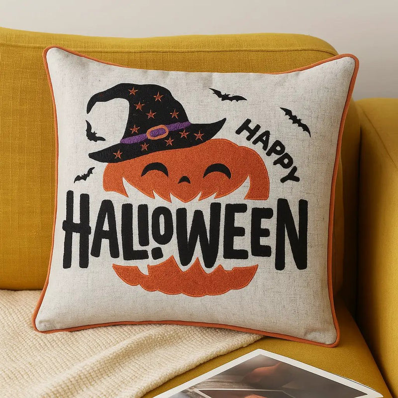 Happy Halloween Pumpkin Witch Throw Pillow Set of 2 by HouseOfZazla