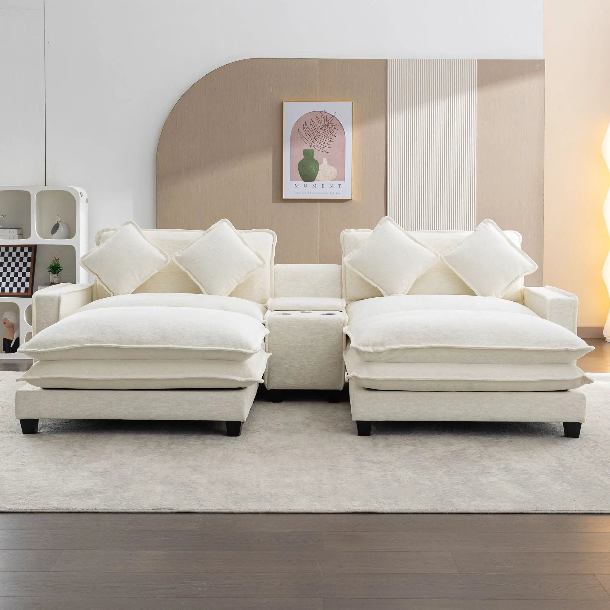Sectional Sofa Upholstered Sofa With Two Removable Ottoman, Two USB Ports, Two Cup Holders And Large Storage Box For Living Room by HouseOfZazla