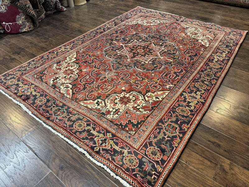 Persian Heriz Rug 6.6 x 9, Geometric Wool Persian Carpet by Jewel Rugs
