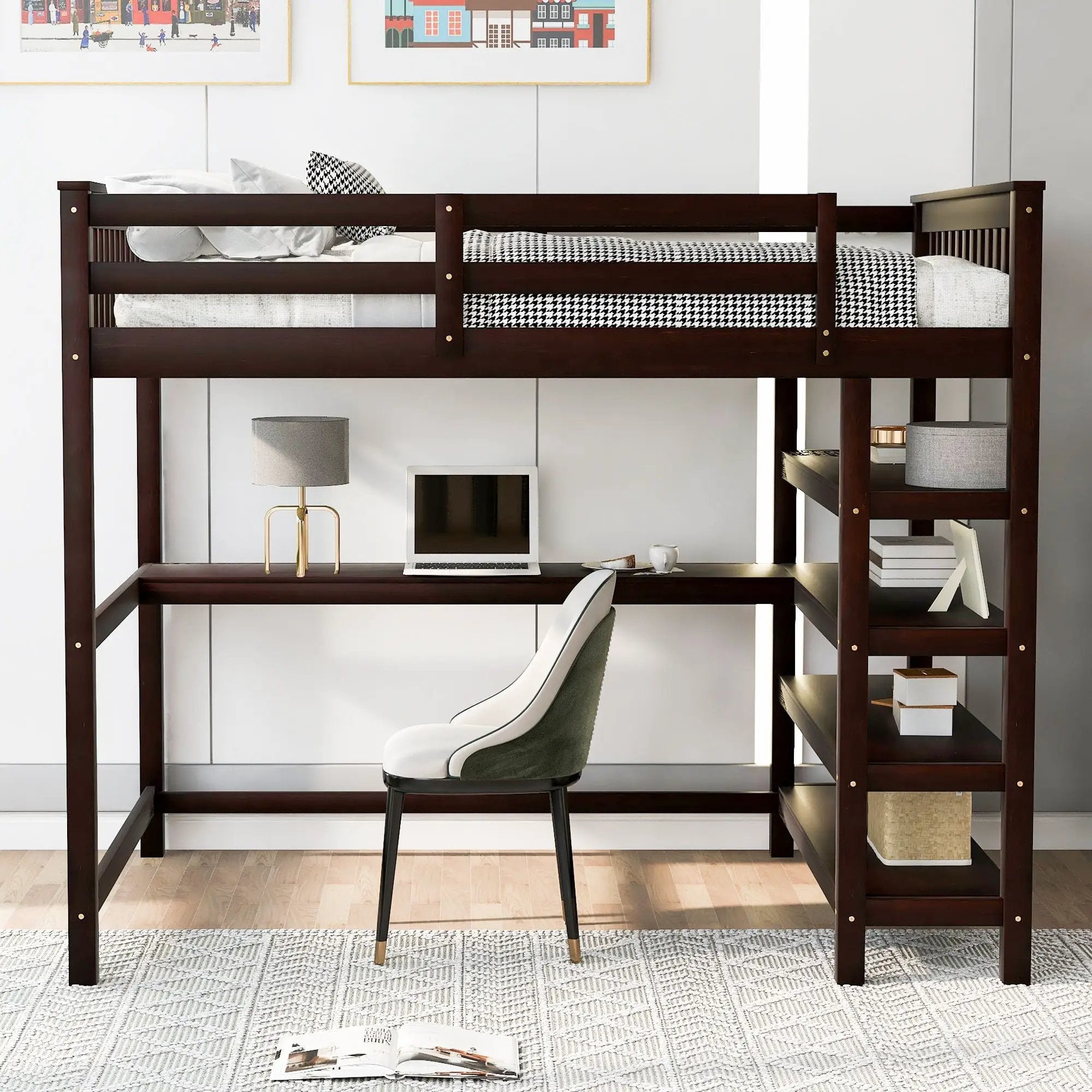 Loft Bed With Storage Shelves And Under Bed Desk by Unique Piece Furniture