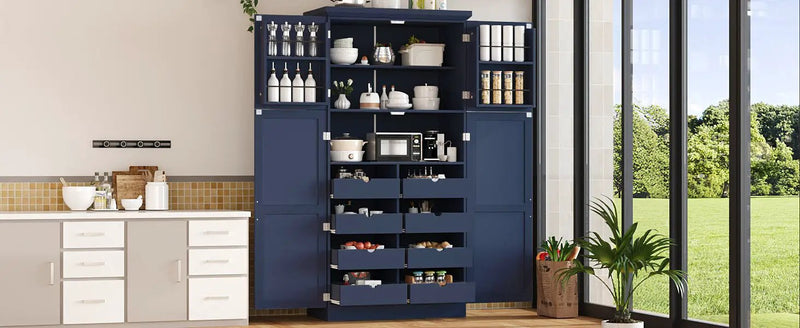 TOPMAX Freestanding Kitchen Pantry Cabinet with 4 Doors and Pull-Out Trays by HouseOfZazla