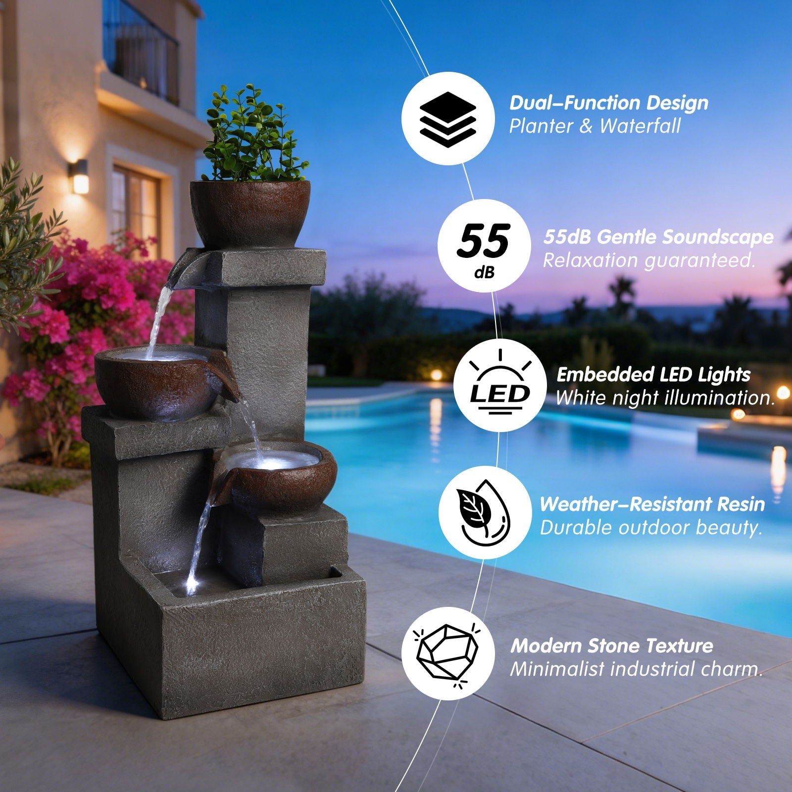 LED Waterfall Fountain Outdoor For Garden - Gray by HouseOfZazla