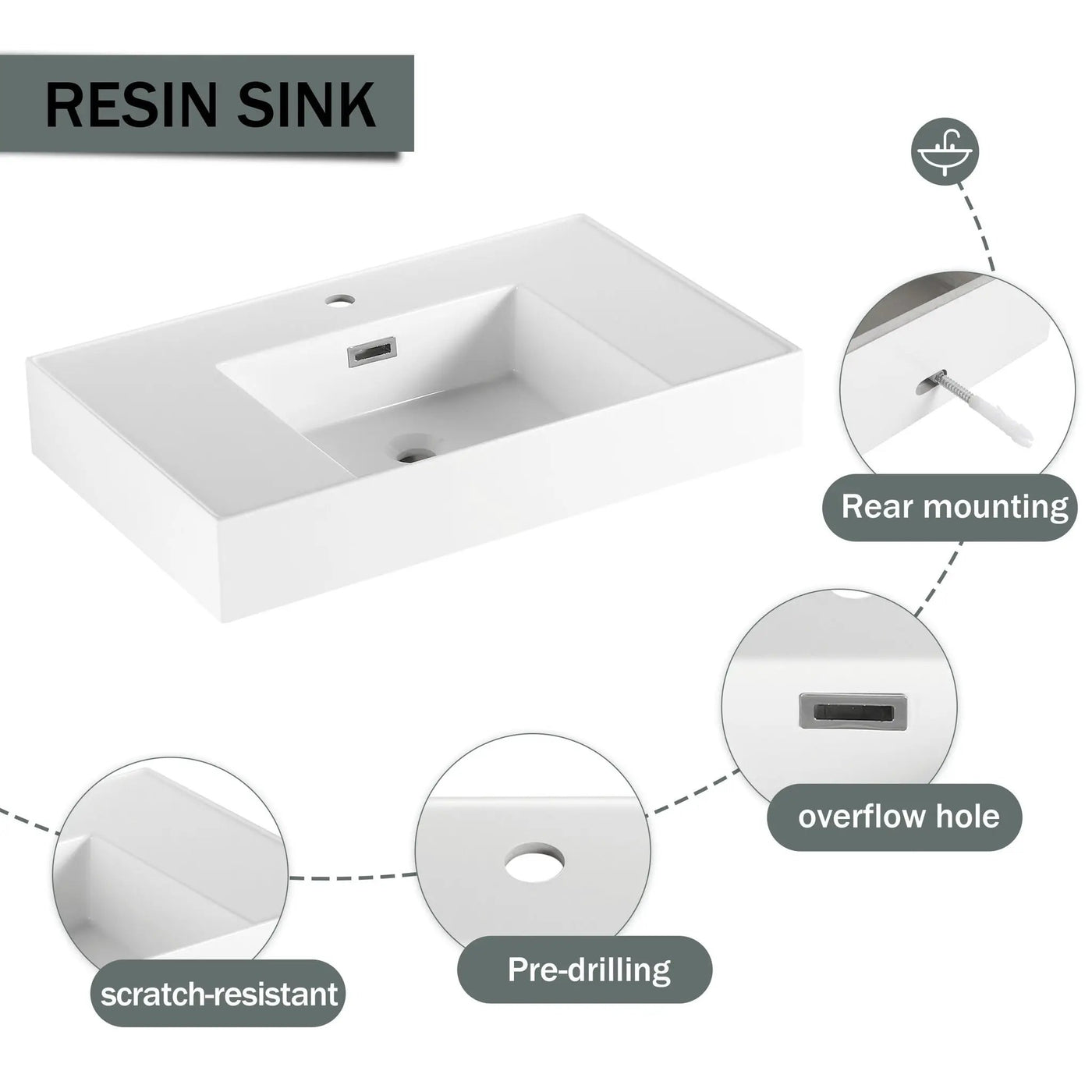 Modern Imitative Wall Mounted Bathroom Vanity With Resin Sink And Side Cabinet by Unique Piece Furniture