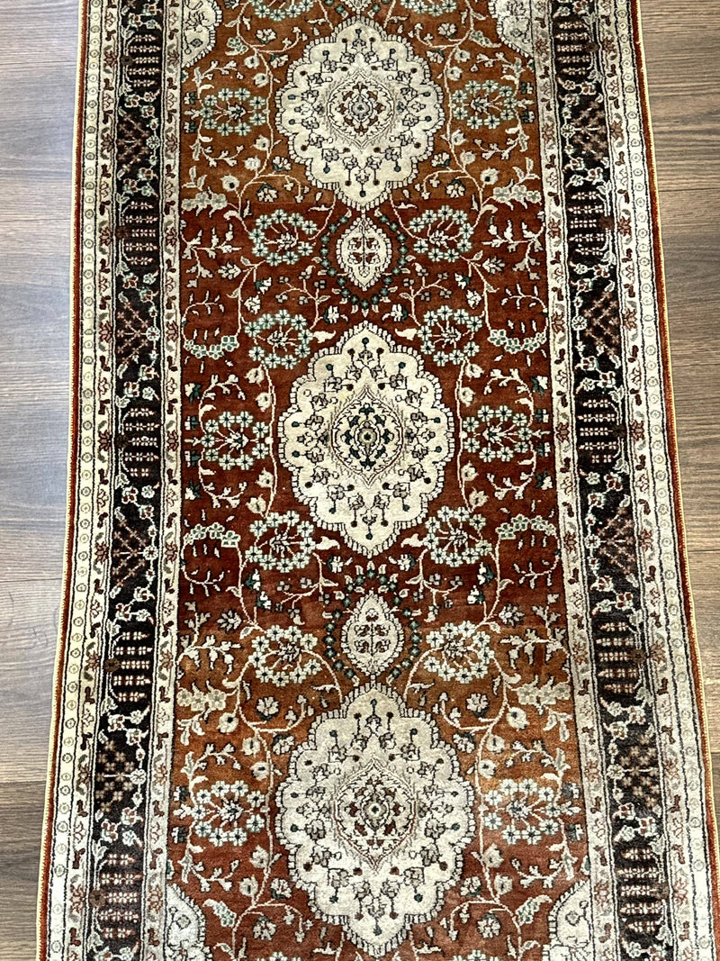 Turkish Silk Narrow Runner Rug 2 x 5.8, Very Fine 340 KPSI, Floral Medallions, Red by Jewel Rugs