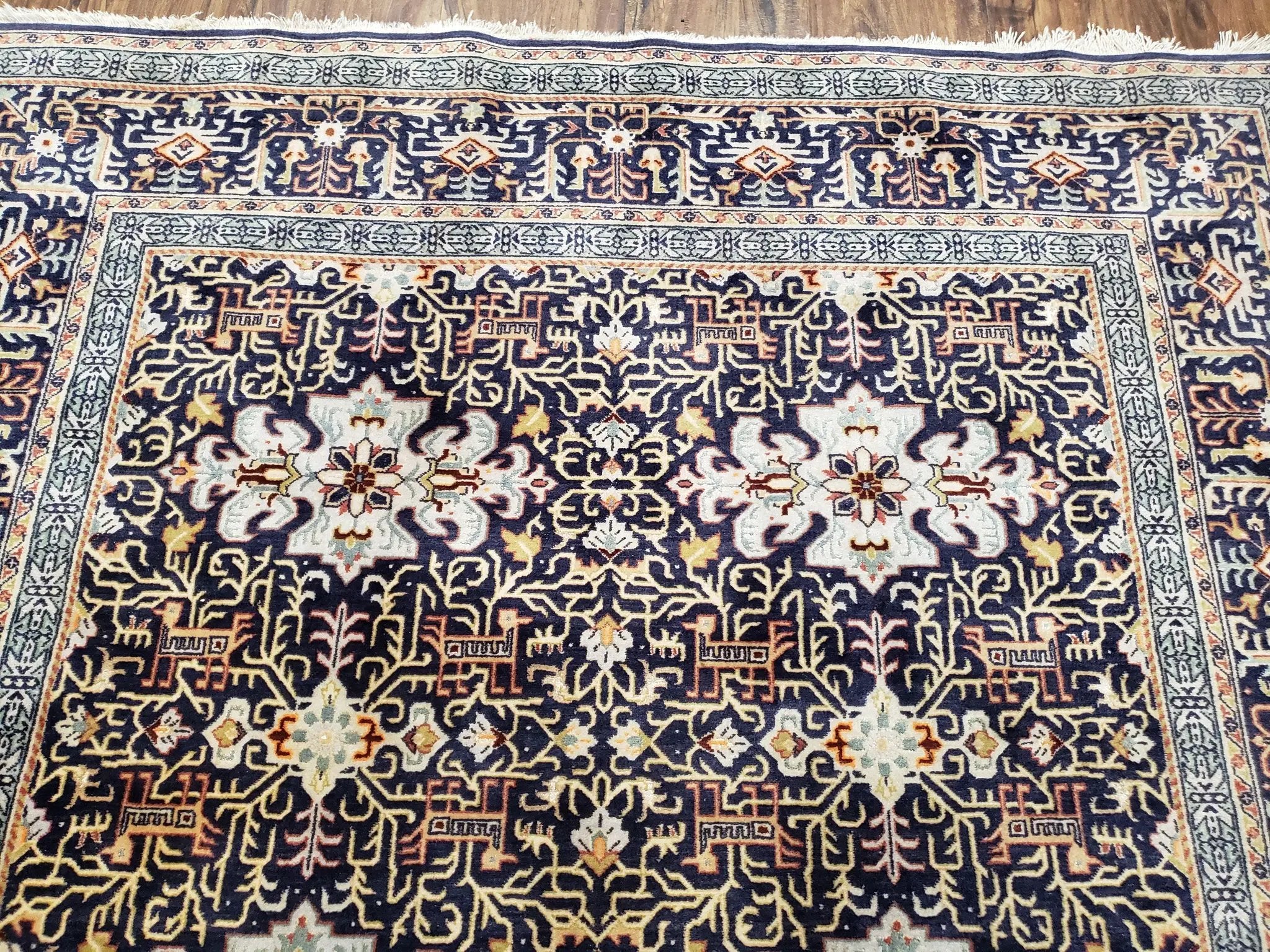 Navy Blue Persian Kashan Rug, Hand-Knotted, Wool, 4' 8" x 7' 4", Pair B by Jewel Rugs
