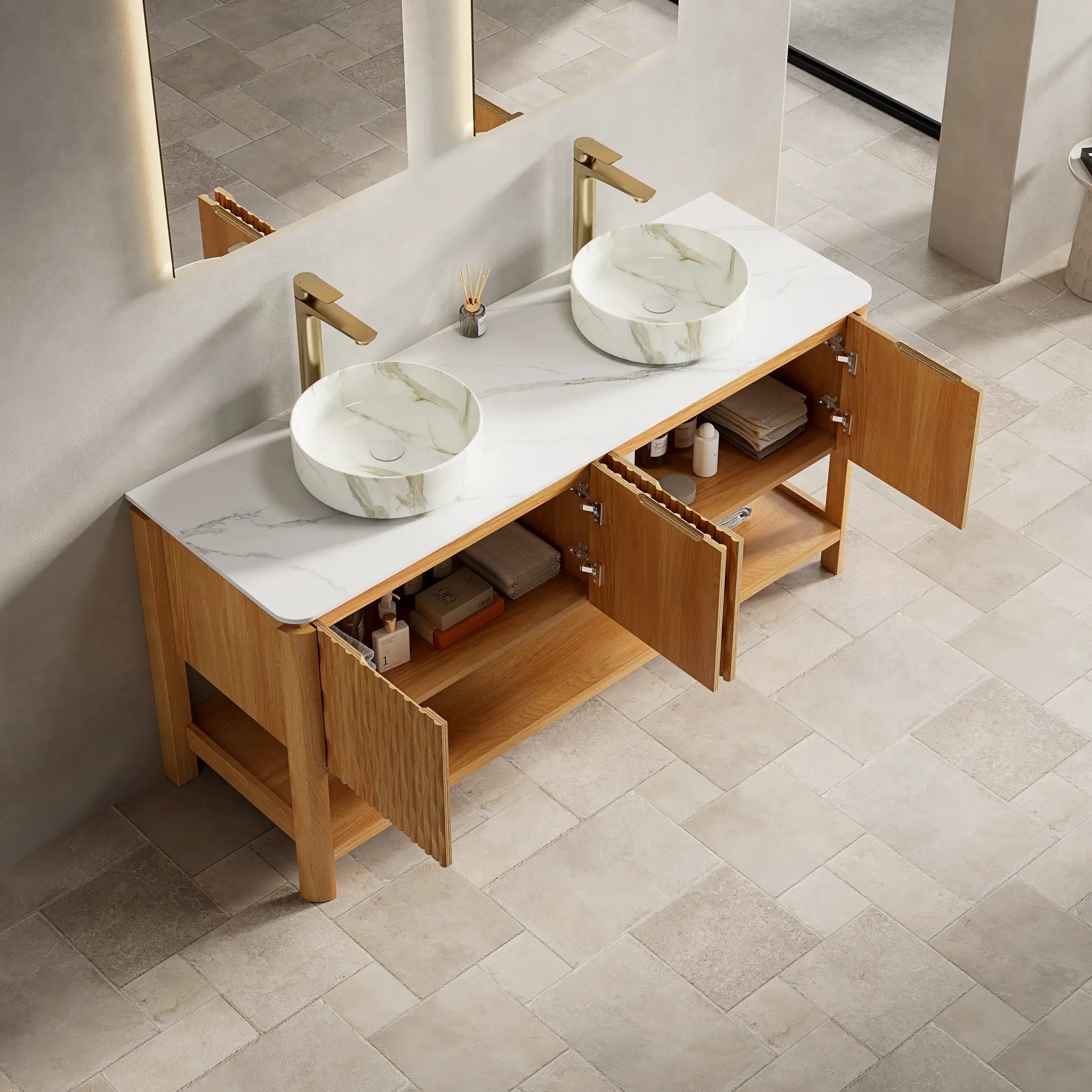 SHARMA 60" Bathroom Vanity & Sinks - Freestanding Plywood Storage Cabinet by HouseOfZazla