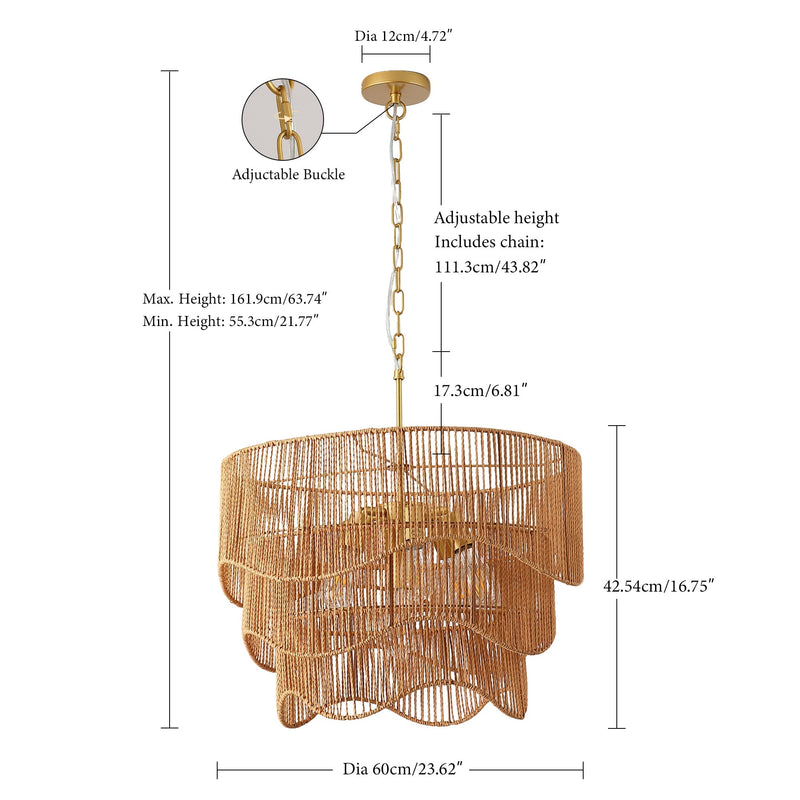 Handwoven Paper Rattan Boho Chandelier with 7-Light E26 Base by HouseOfZazla