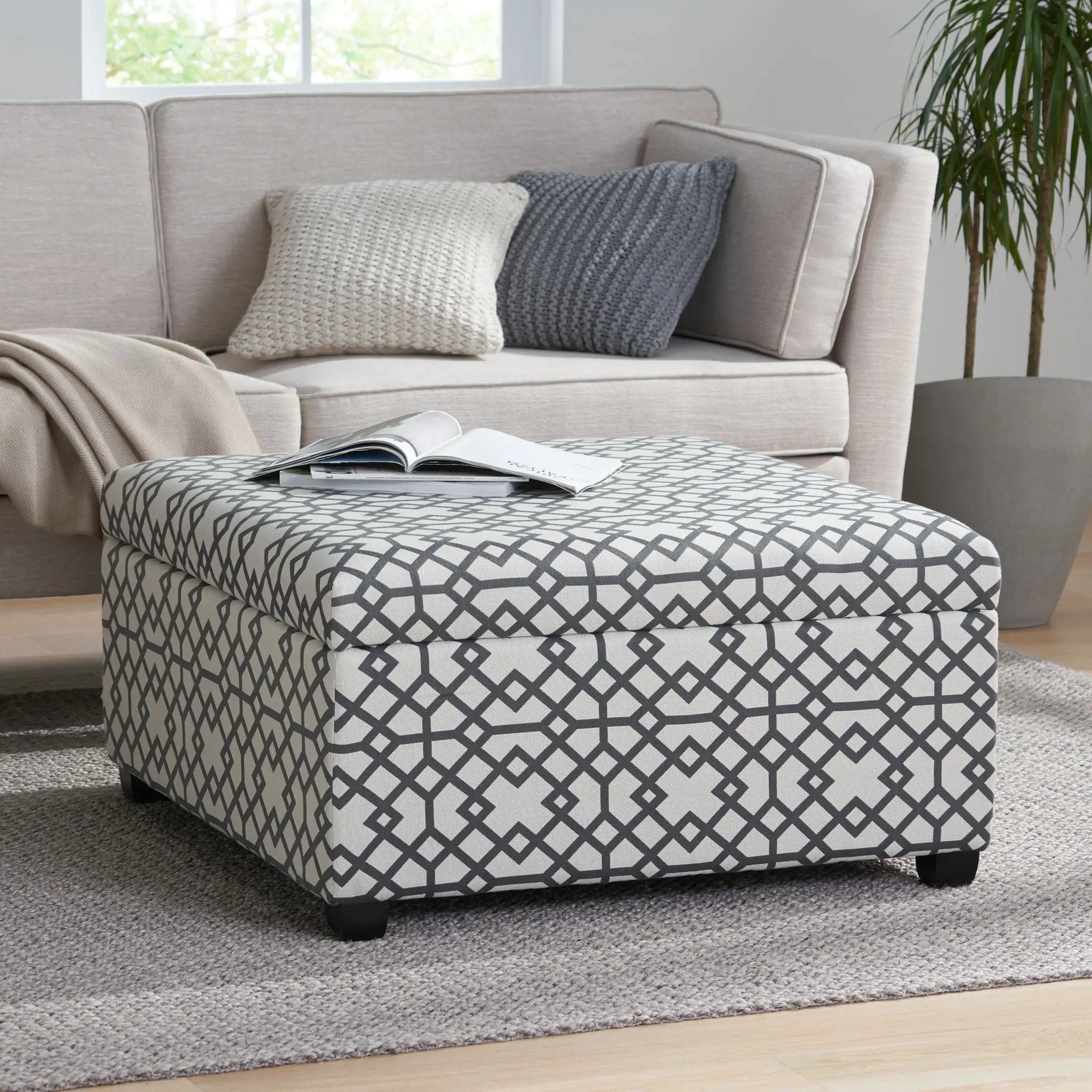 Richmond Storage Ottoman with Unique Pattern and Ample Storage - Gray by HouseOfZazla