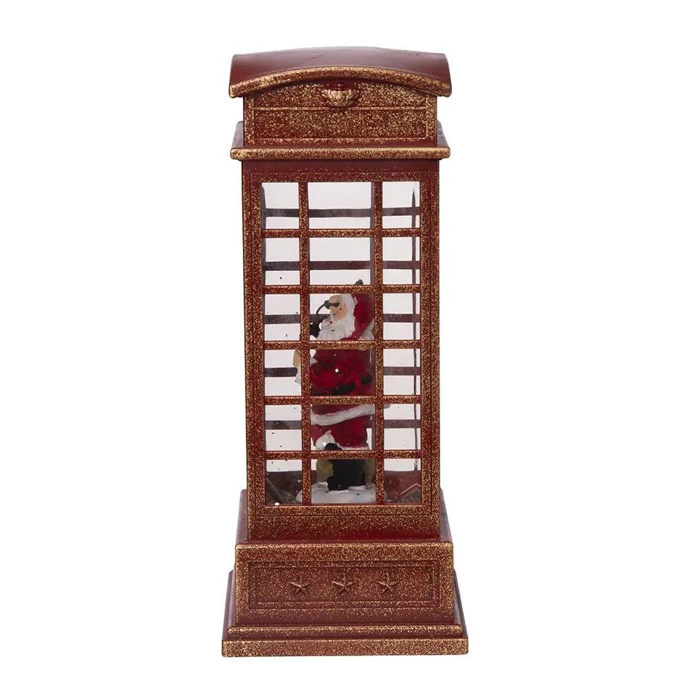 Christmas Lighted Water Spinning Phone Booth With Santa On Phone, 3*AA Batteries Required - White / Red by Unique Piece Furniture