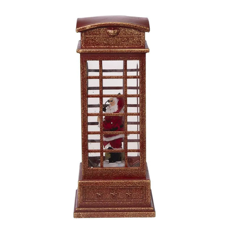 Christmas Lighted Water Spinning Phone Booth With Santa On Phone, 3*AA Batteries Required - White / Red by Unique Piece Furniture