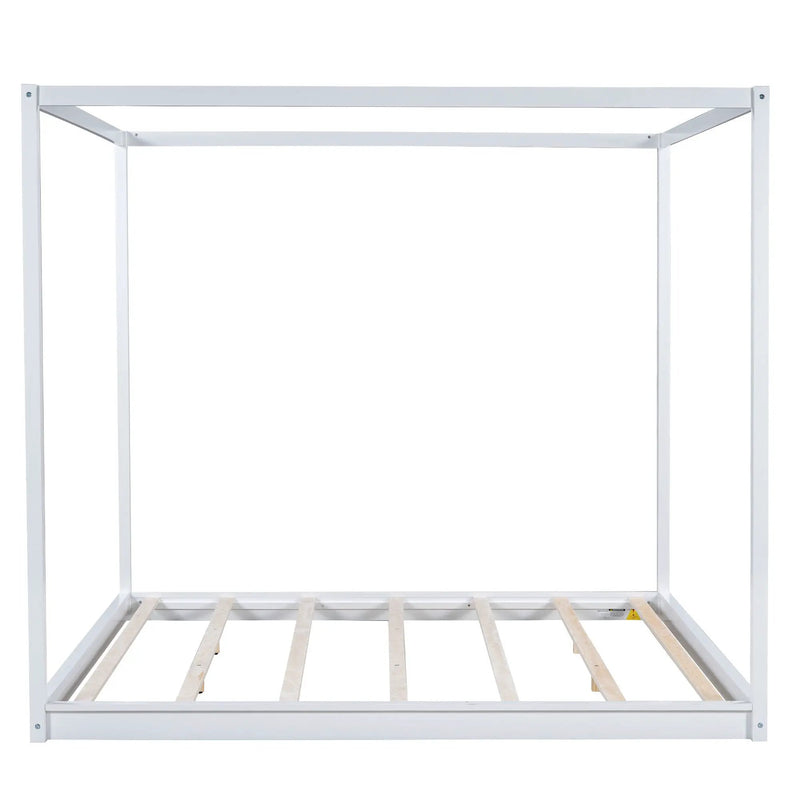 Wood Canopy Platform Bed With Support Legs And Airflow Slats