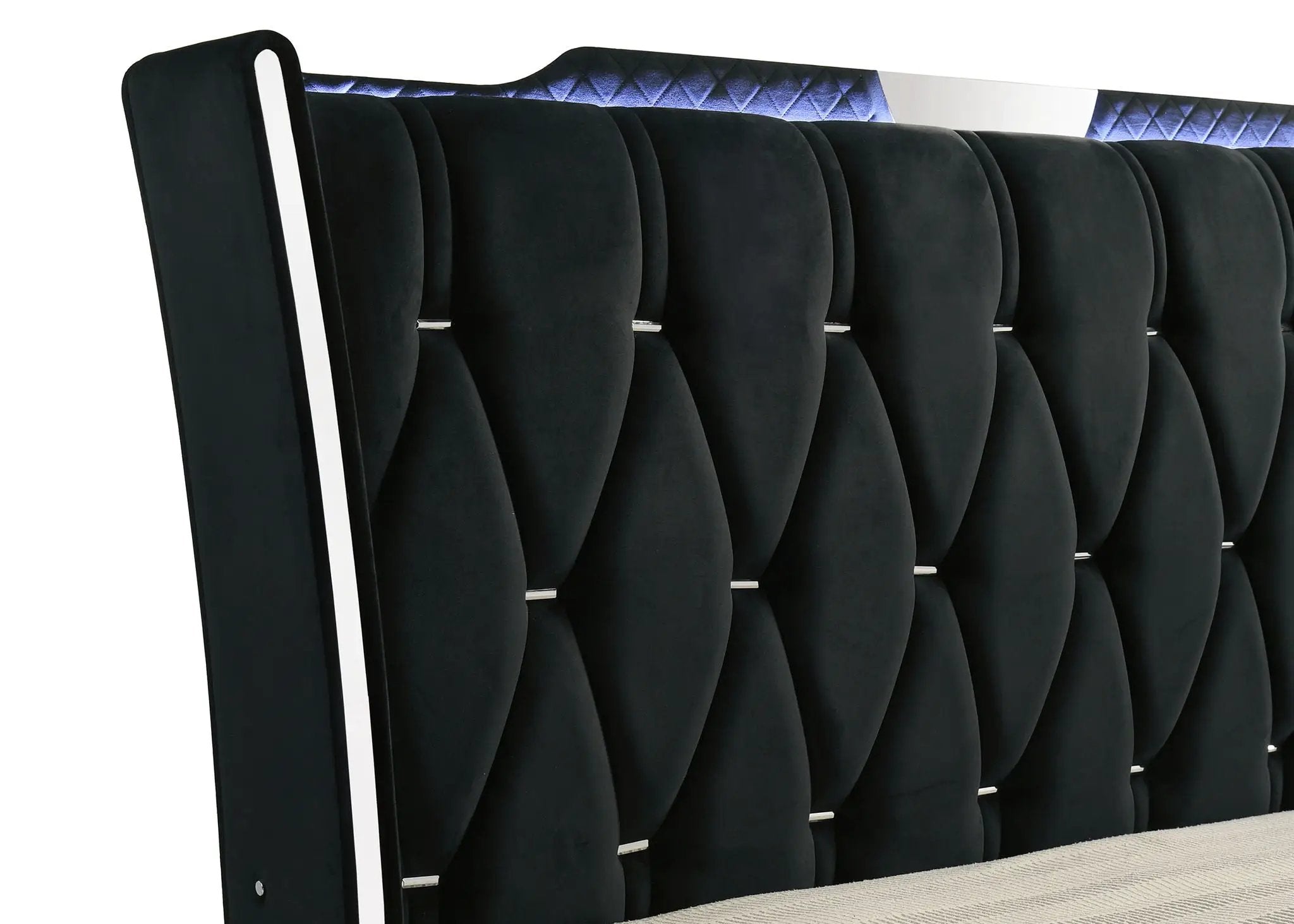 Lorient Queen LED Upholstered Wingback Bed Black by Unique Piece Furniture