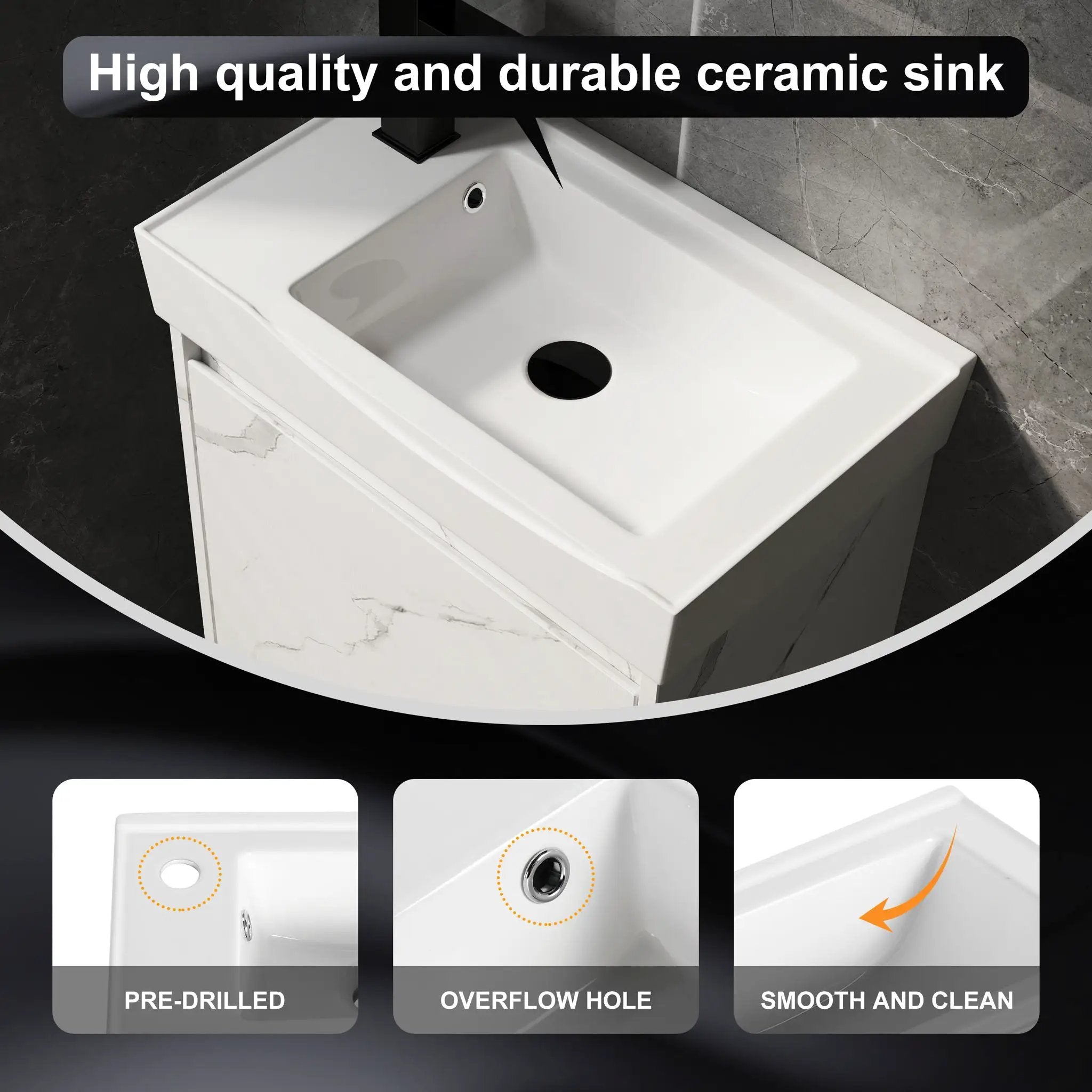 Modern Bathroom Vanity With Ceramic Basin, Wall Mounted Floating Sink Combo, Storage Cabinet by HouseOfZazla