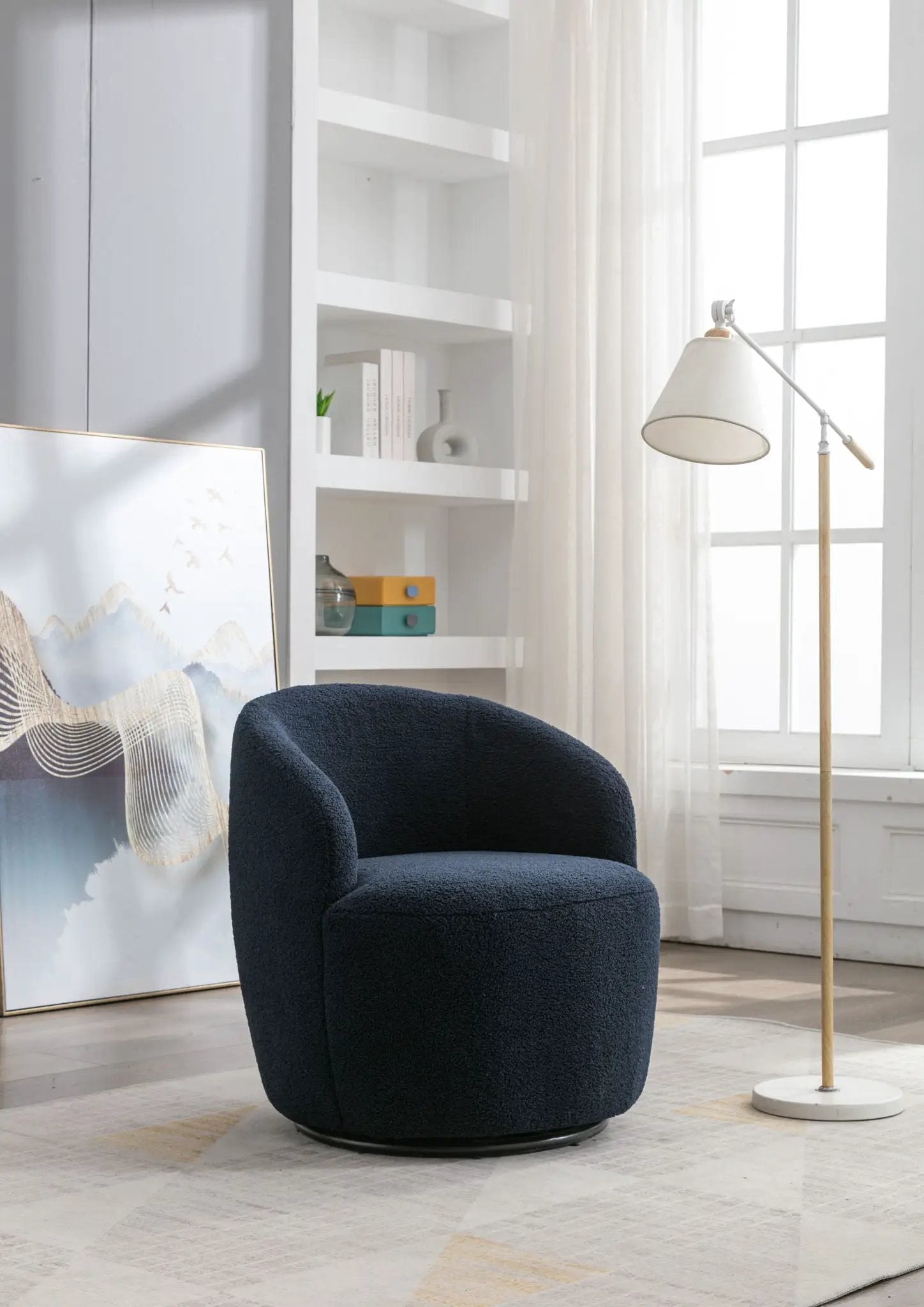 Teddy Fabric Swivel Accent Armchair Barrel Chair With Powder Coating Metal Ring by Unique Piece Furniture