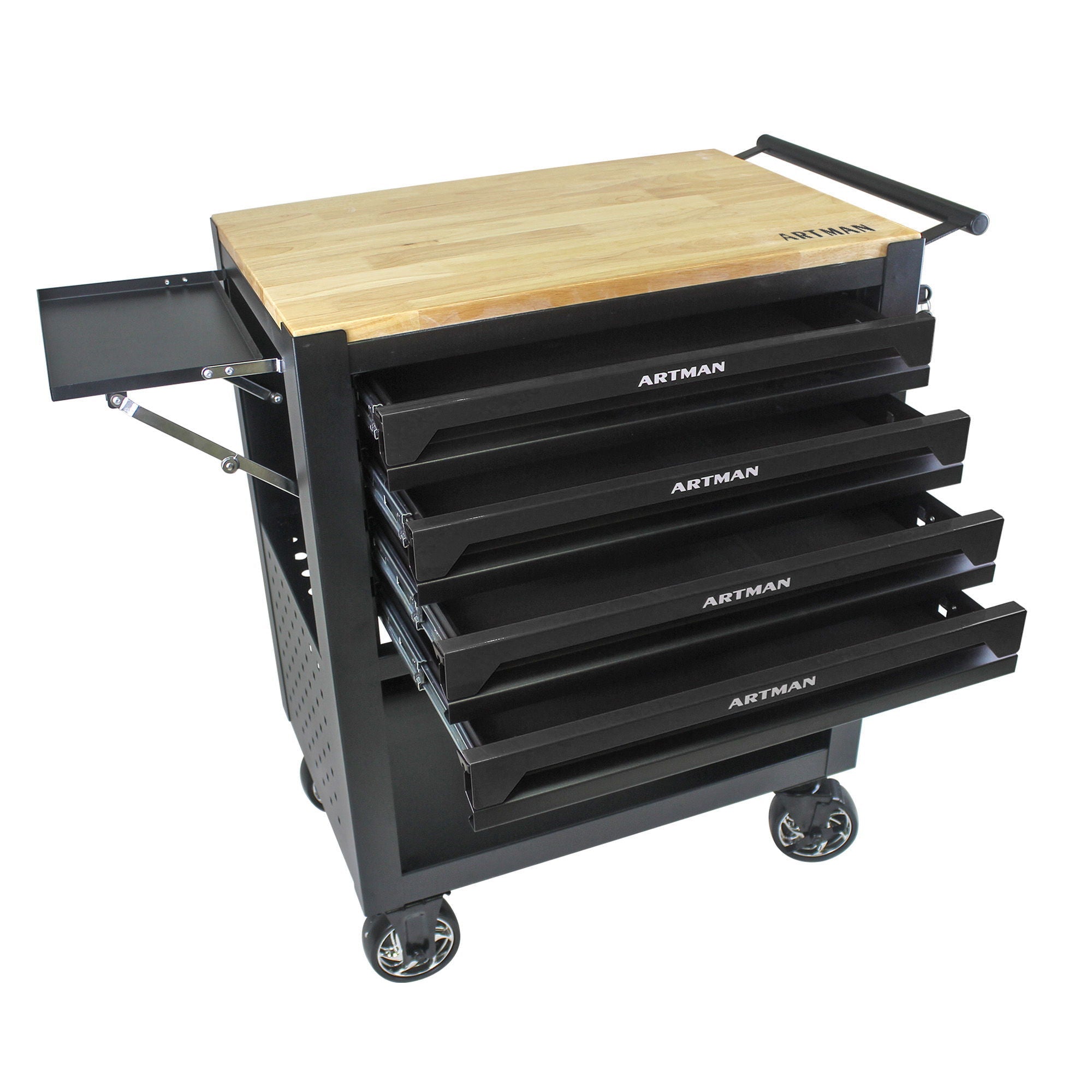 4 Drawers Multifunctional Tool Cart With Wheels And Wooden Top by HouseOfZazla