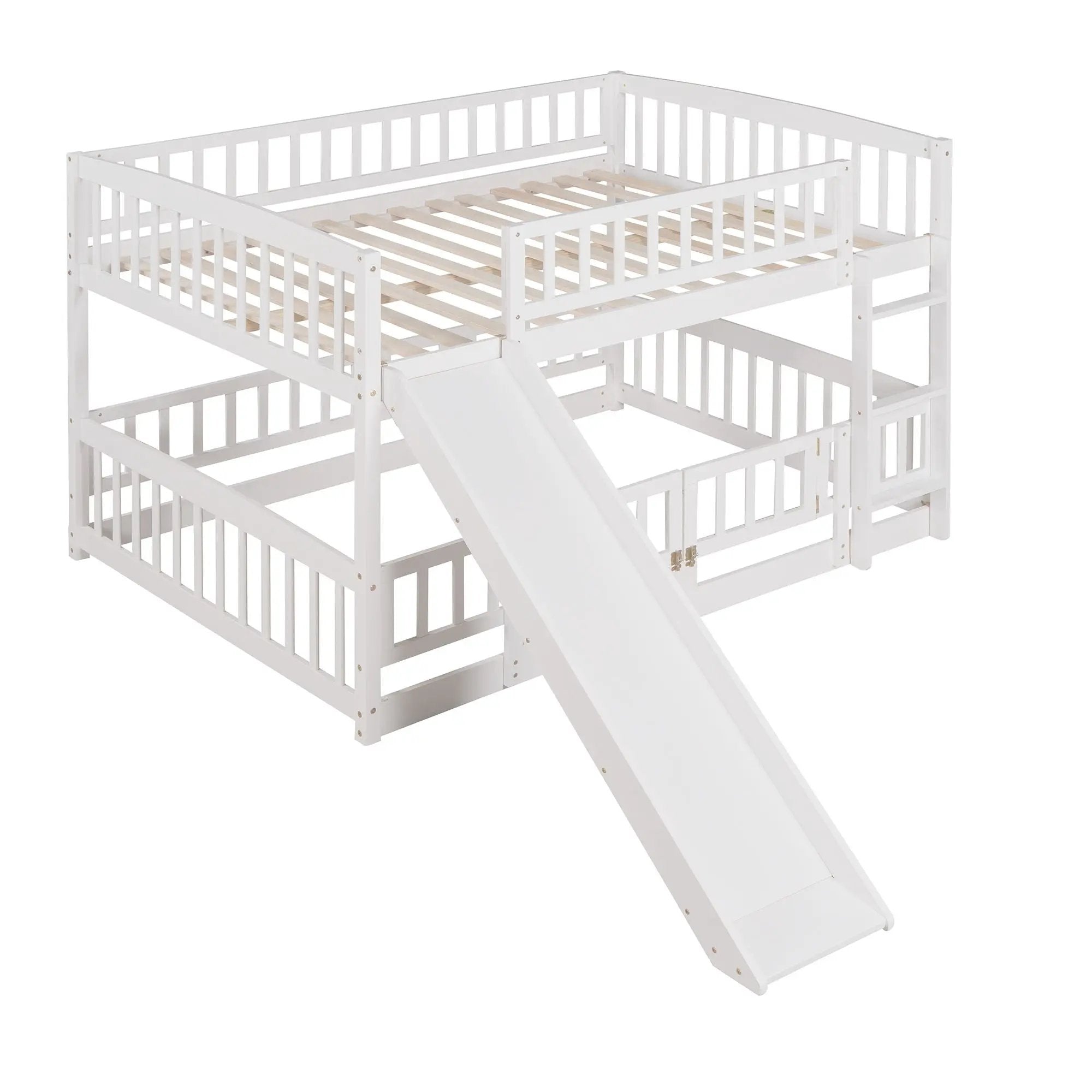 Low Bunk Bed With Slide, Fence And Ladder