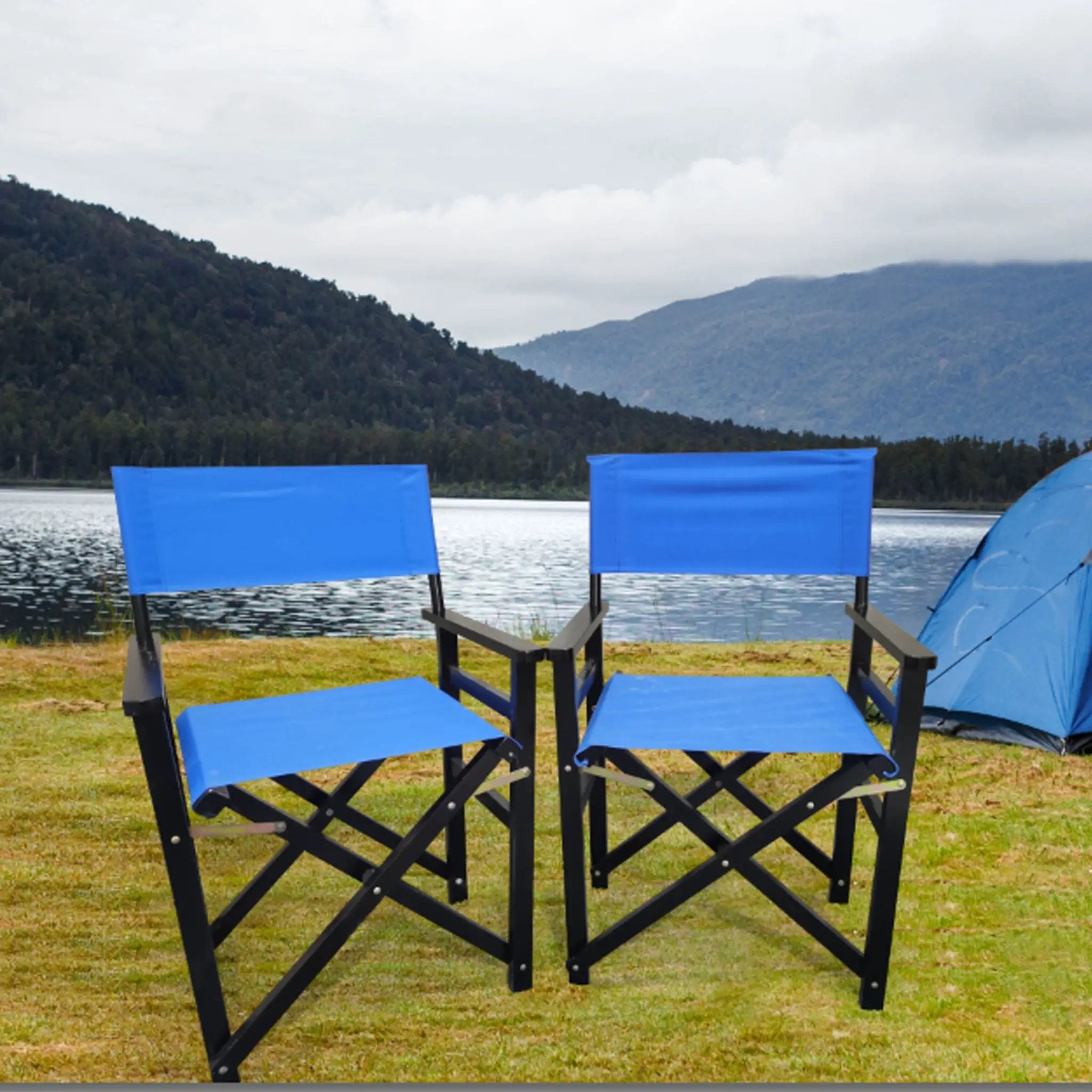 Folding Chair Wooden Director Chair Canvas Folding Chair Folding Chair (Set of 2) - Blue by Unique Piece Furniture