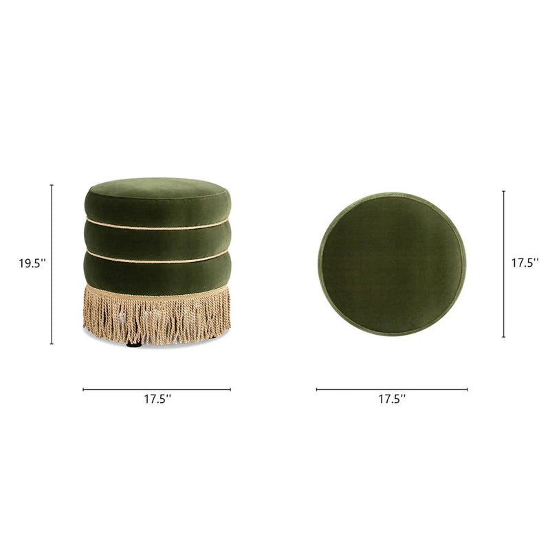 Edward - Round Upholstered Ottoman With Bullion Fringe - Olive Green by Unique Piece Furniture