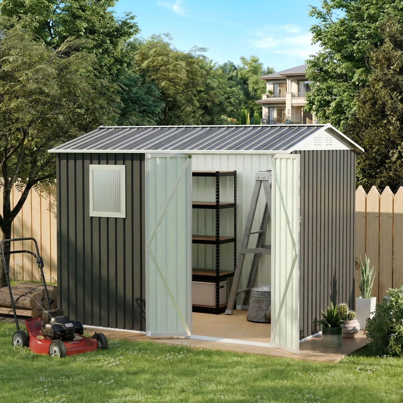 9x6 Ft Metal Garden Shed with 1 Window for Outdoor Patio Storage by HouseOfZazla