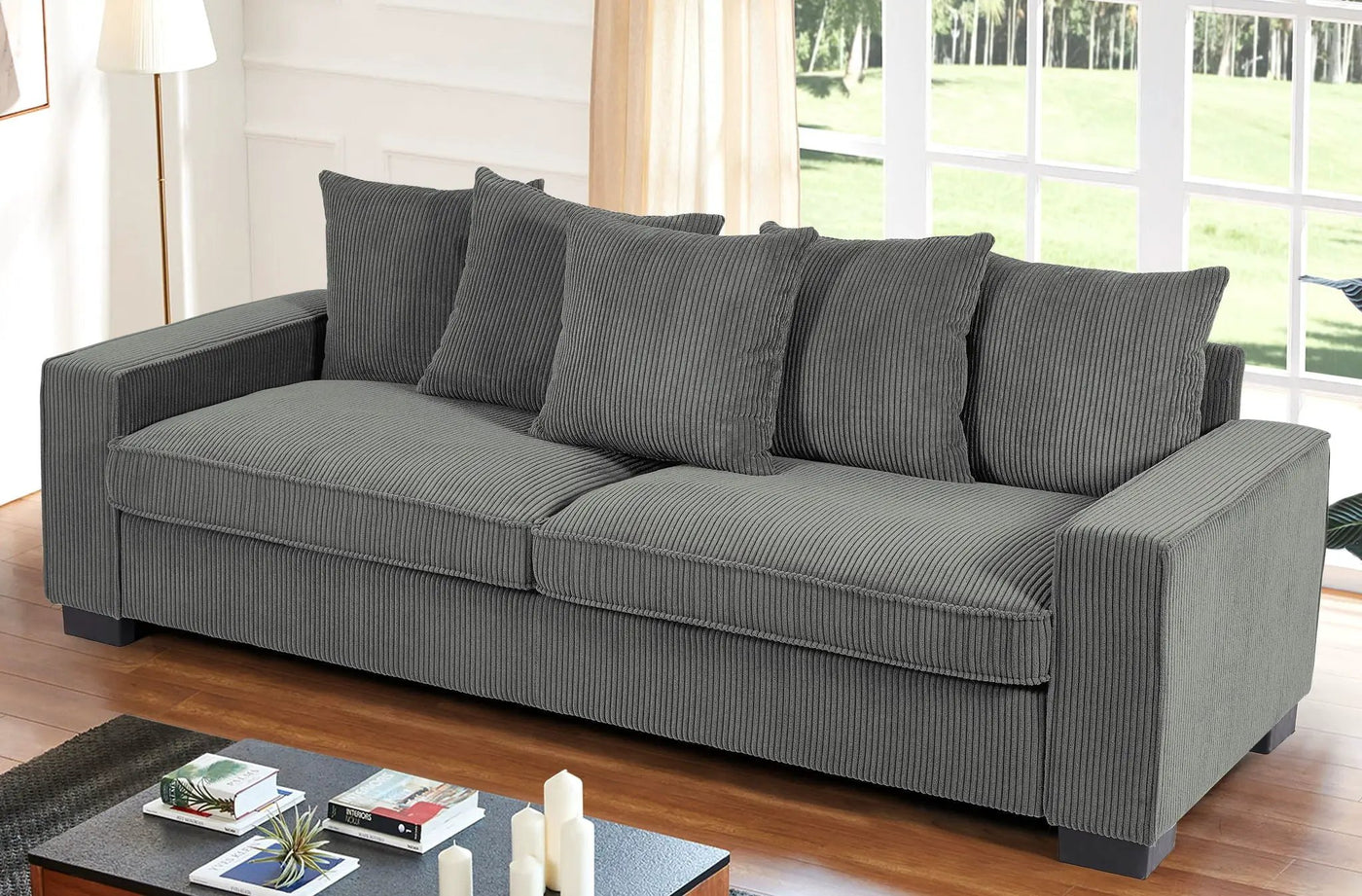 Luxe Sofa With 5 Matching Toss Pillows, Sleek Design, Spacious And Comfortable 3 Seater Couch by Unique Piece Furniture