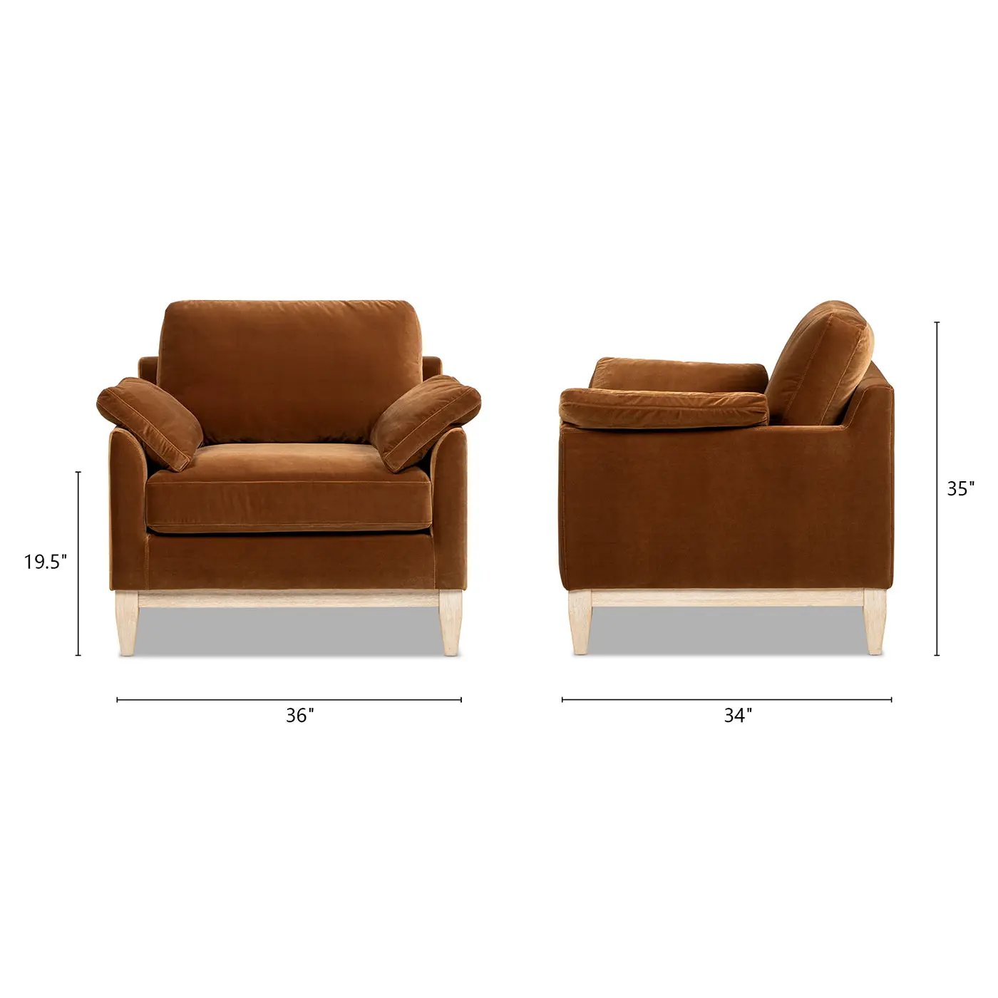 Pasadena 36" Wide Modern Farmhouse Accent Arm Chair, Burnt Orange Velvet by HouseOfZazla