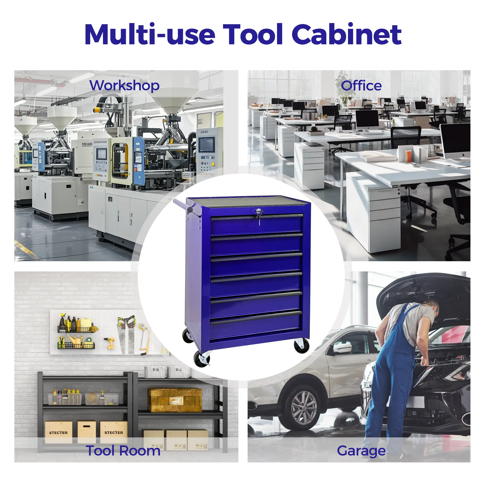 Rolling Metal Tool Chest with 6 Drawers, 20" Cabinet - Purple by HouseOfZazla