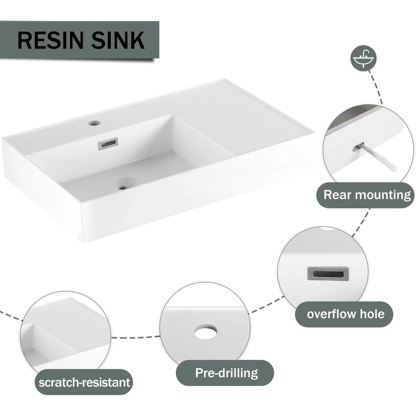 Modern Imitative Wall Mounted Bathroom Vanity With Resin Sink And Side Cabinet by Unique Piece Furniture