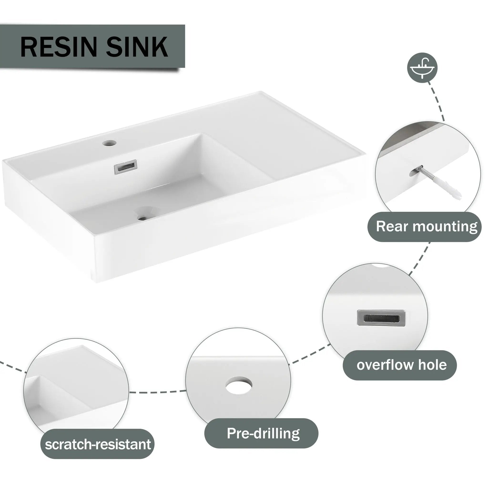 Modern Imitative Wall Mounted Bathroom Vanity With Resin Sink And Side Cabinet by Unique Piece Furniture