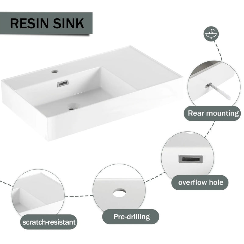 Modern Imitative Wall Mounted Bathroom Vanity With Resin Sink And Side Cabinet by HouseOfZazla