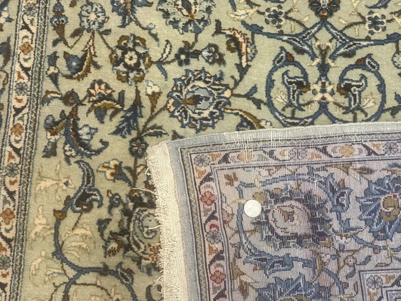 Persian Kashan Rug, Unique Colors, 225 KPSI, Light Green and Light Blue by Jewel Rugs