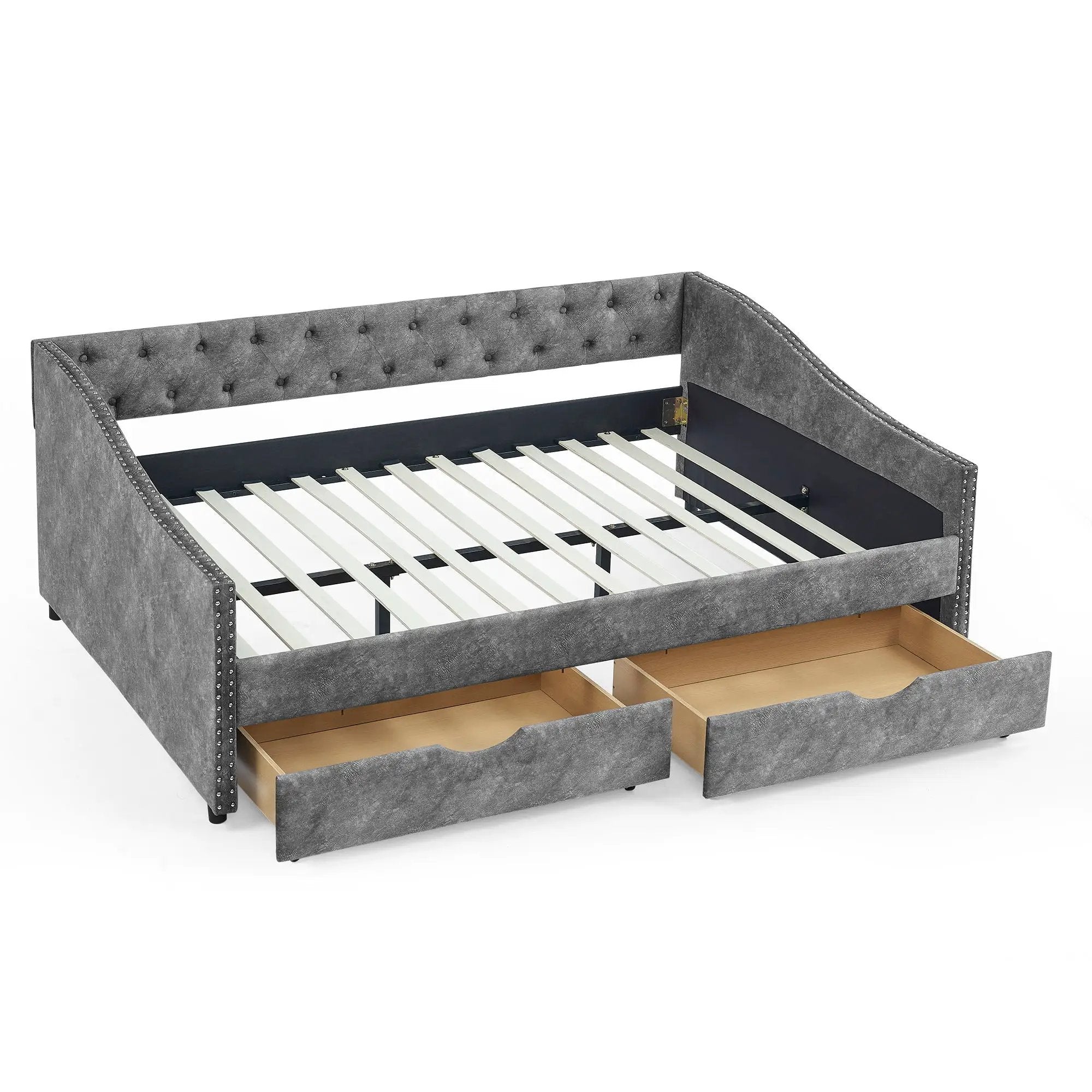 Upholstered Tufted Daybed With Drawers, Waved Arms by Unique Piece Furniture