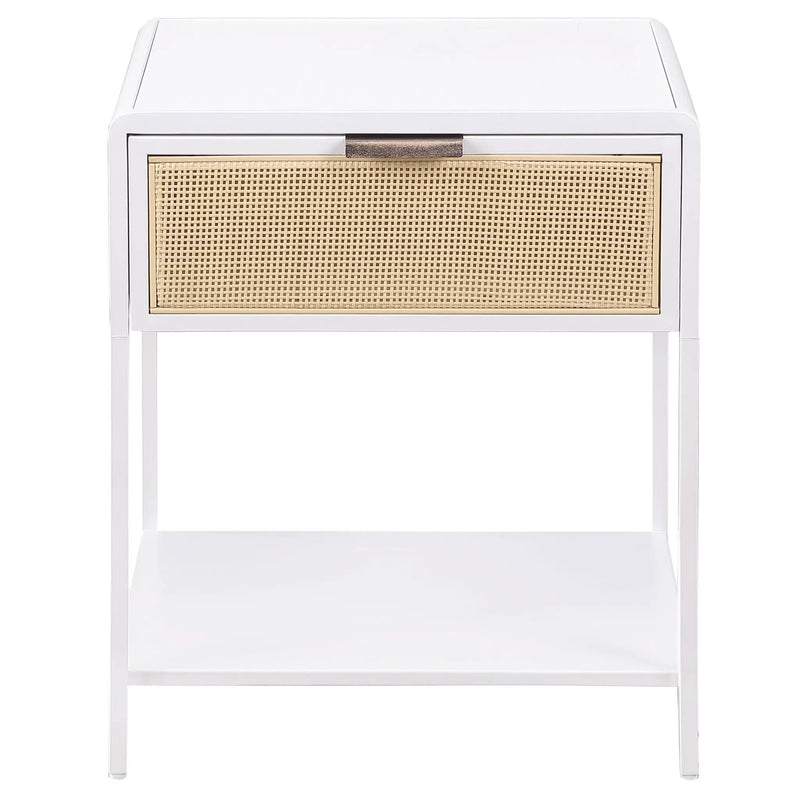 Amherst 1-drawer Radio Weave Cane Metal Bedside Table White by Unique Piece Furniture