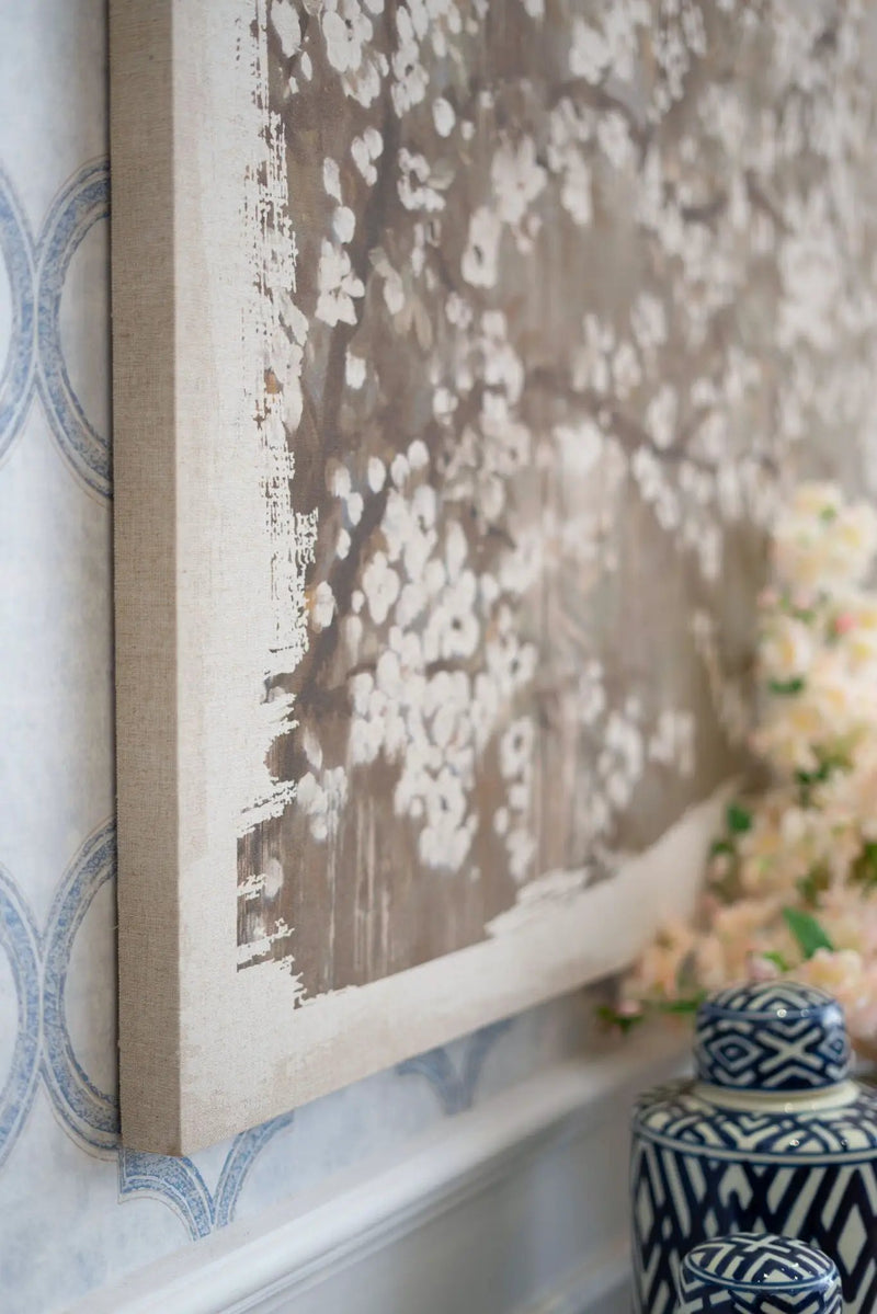 Large Cherry Blossom Canvas Art Print, Home Decor Accent Piece - Gray / White Matte by HouseOfZazla