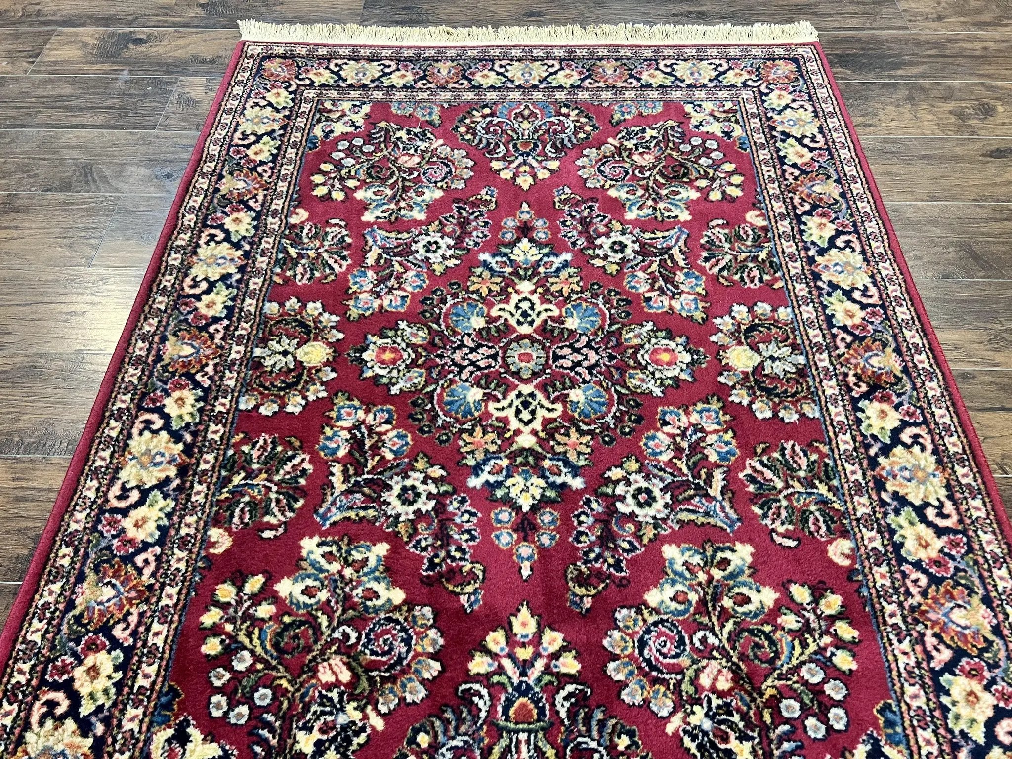 Karastan Rug 4.6 x 6 Lanamar Sarouk #5528, Red Wool Karastan Oriental Carpet, Discontinued, Antique, Wool Pile by Jewel Rugs